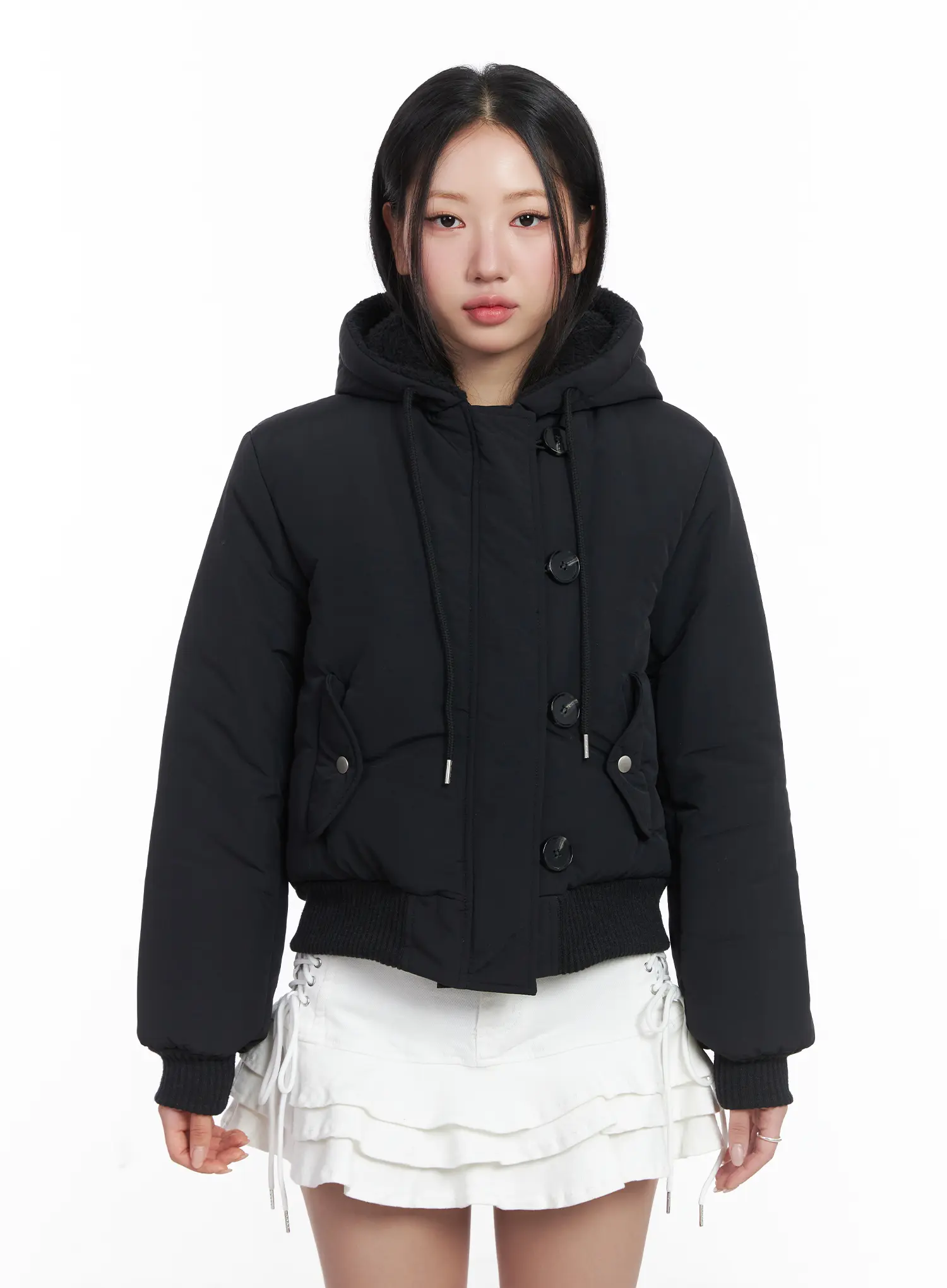 Button Faux Fur Crop Puffer Jacket CD529 - Image 8