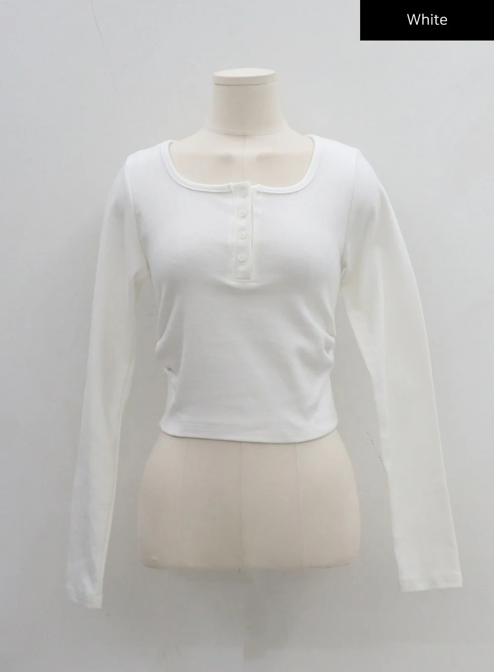 Button Neck Long Sleeve Cropped Top CD21 - Image 14