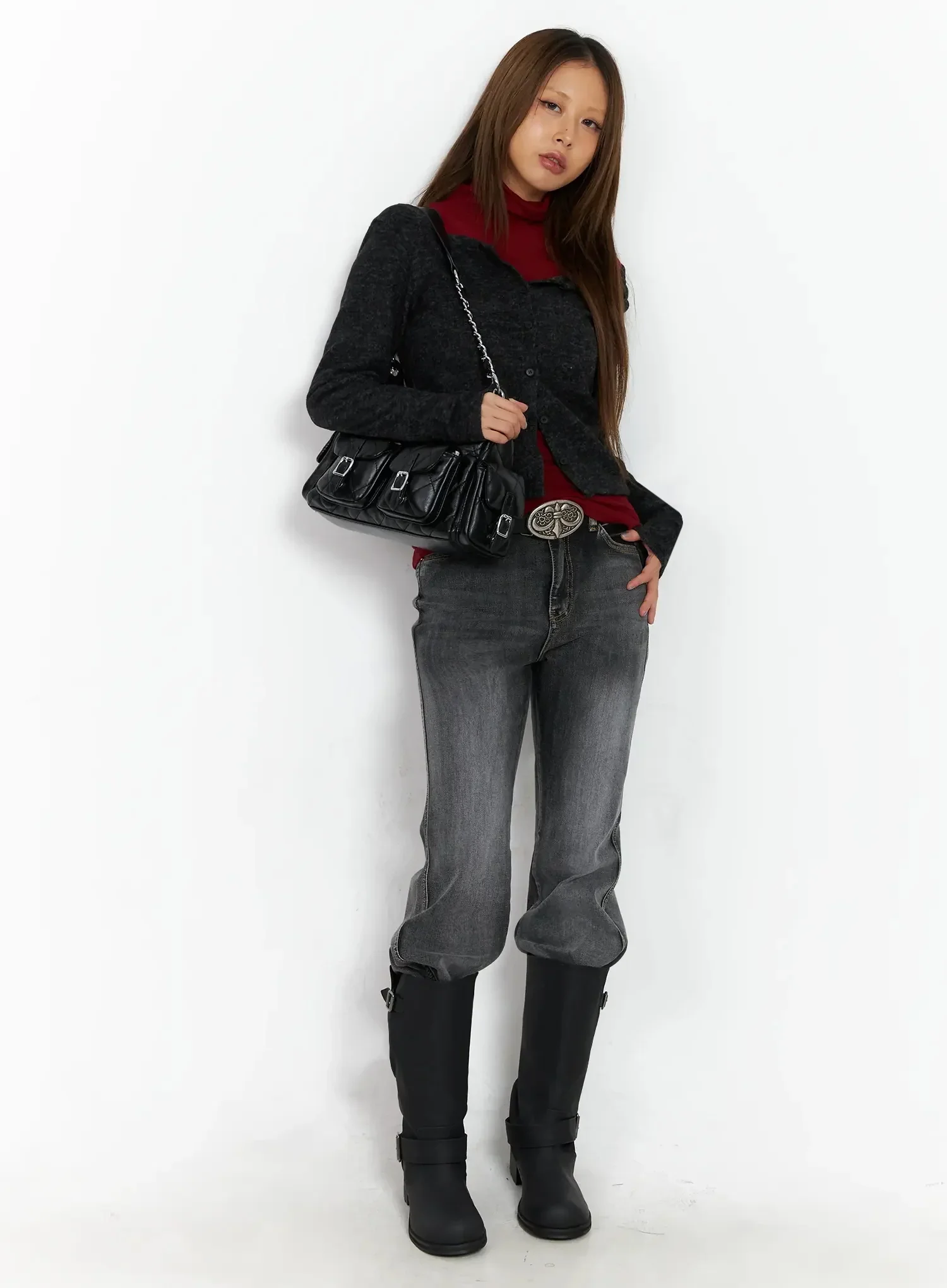 Button Off-Shoulder Cardigan ID503 - Image 12