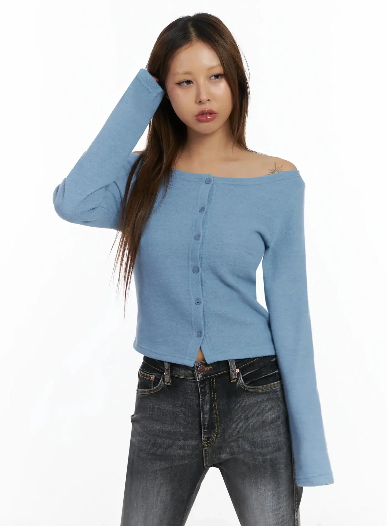 Button Off-Shoulder Cardigan ID503 - Image 14