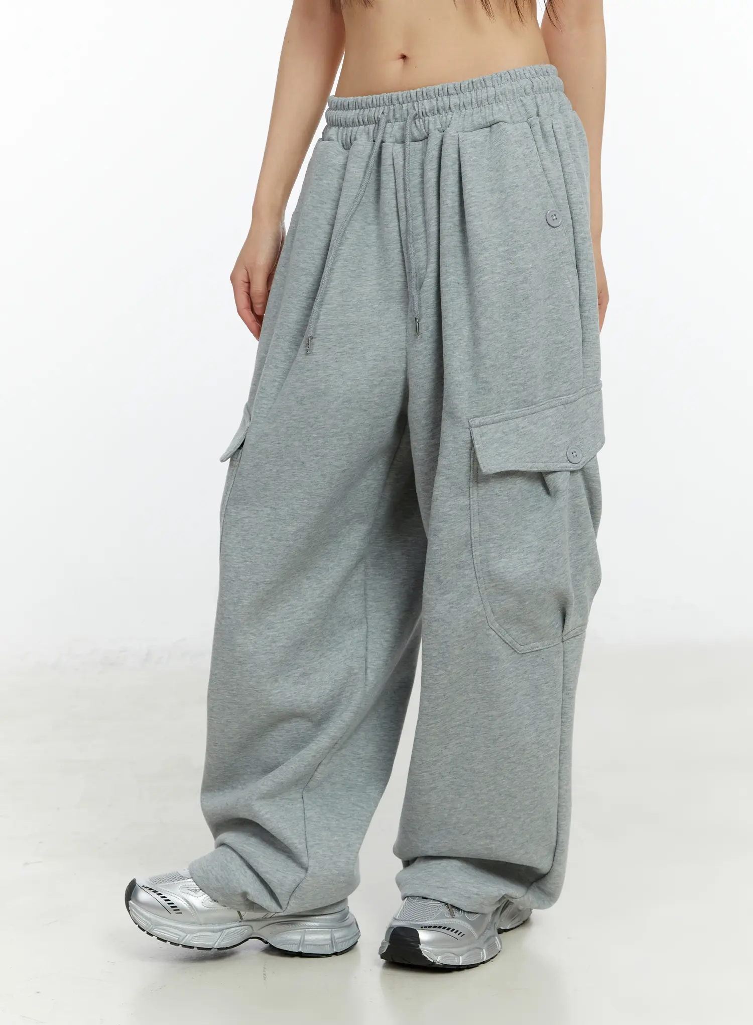 Button Wide Leg Cargo Sweatpants CF509 - Image 2
