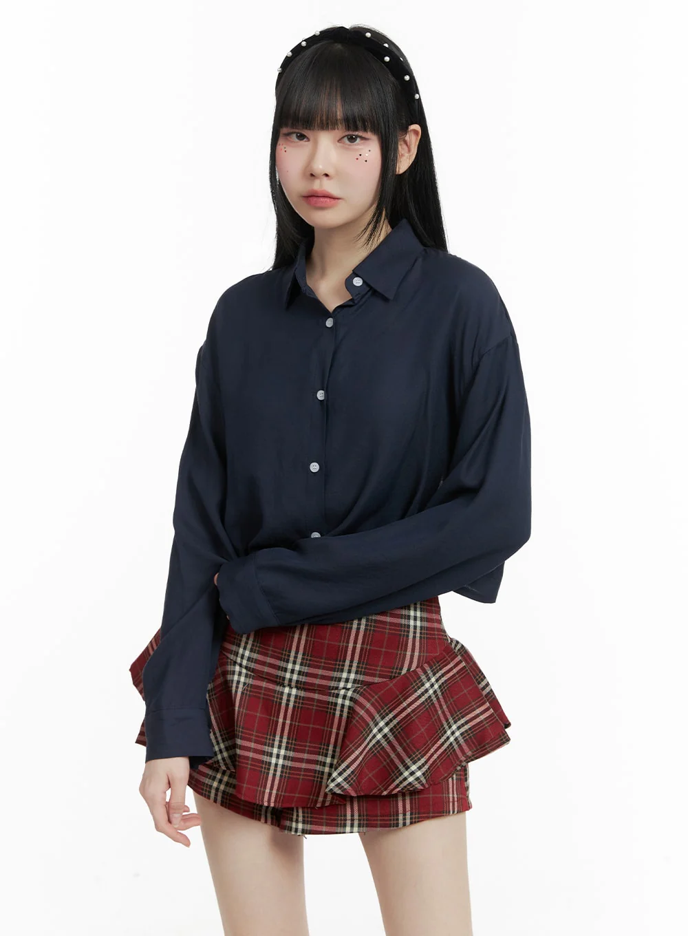 Buttoned Collar Cropped Blouse OM426 - Image 5