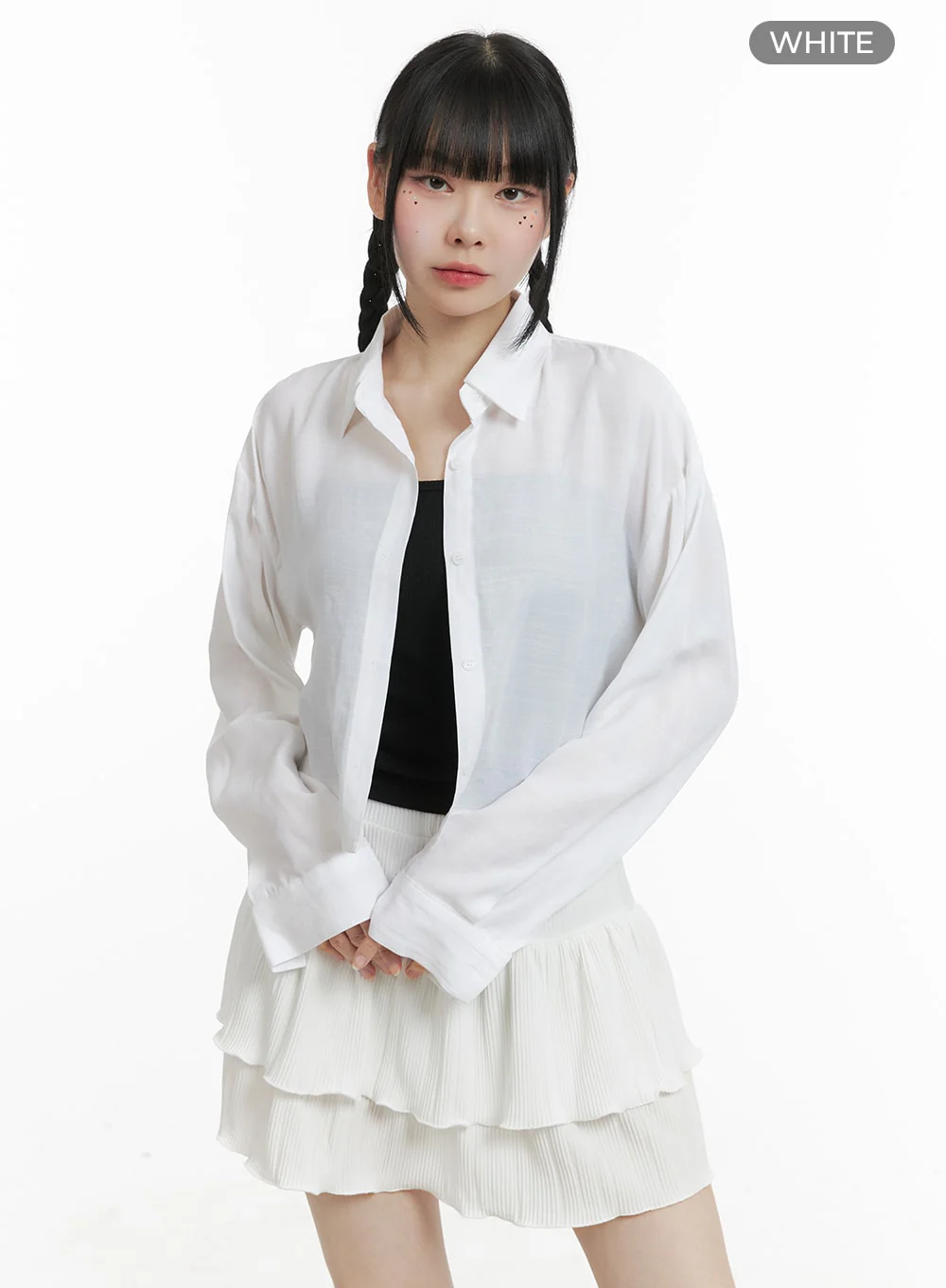 Buttoned Collar Cropped Blouse OM426 - Image 7