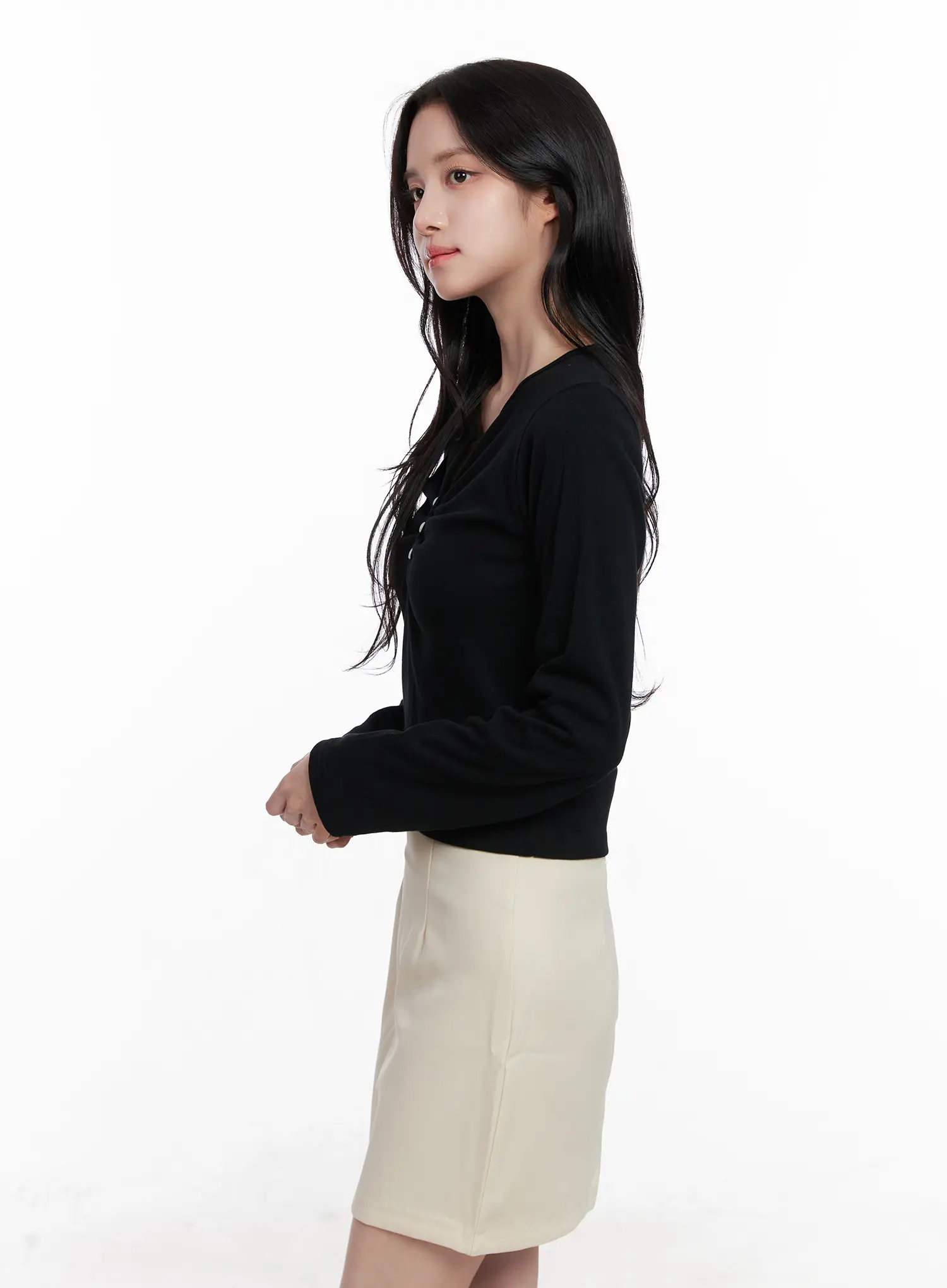 Buttoned Crop Long Sleeve Top CO524 - Image 7