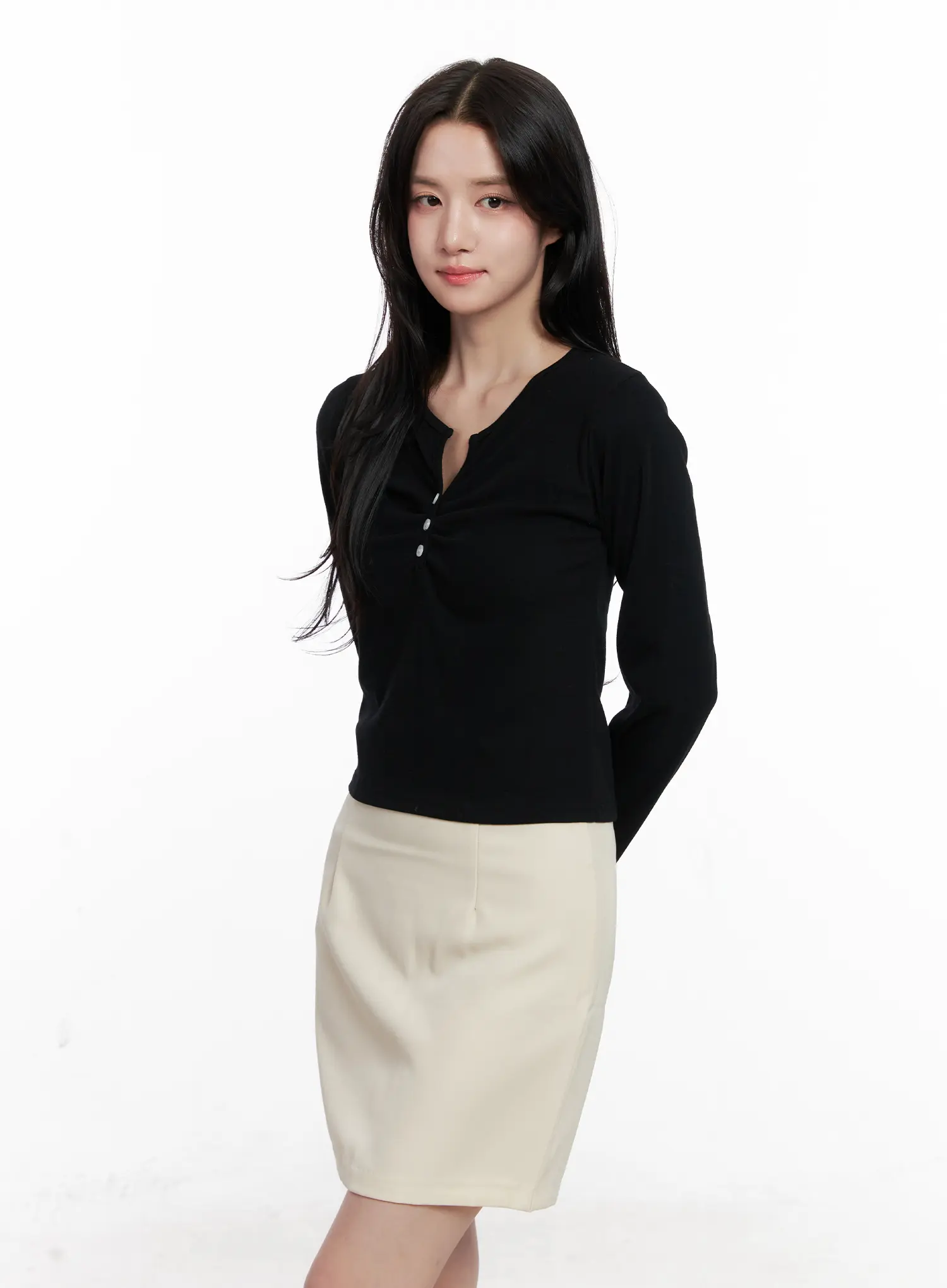 Buttoned Crop Long Sleeve Top CO524 - Image 8