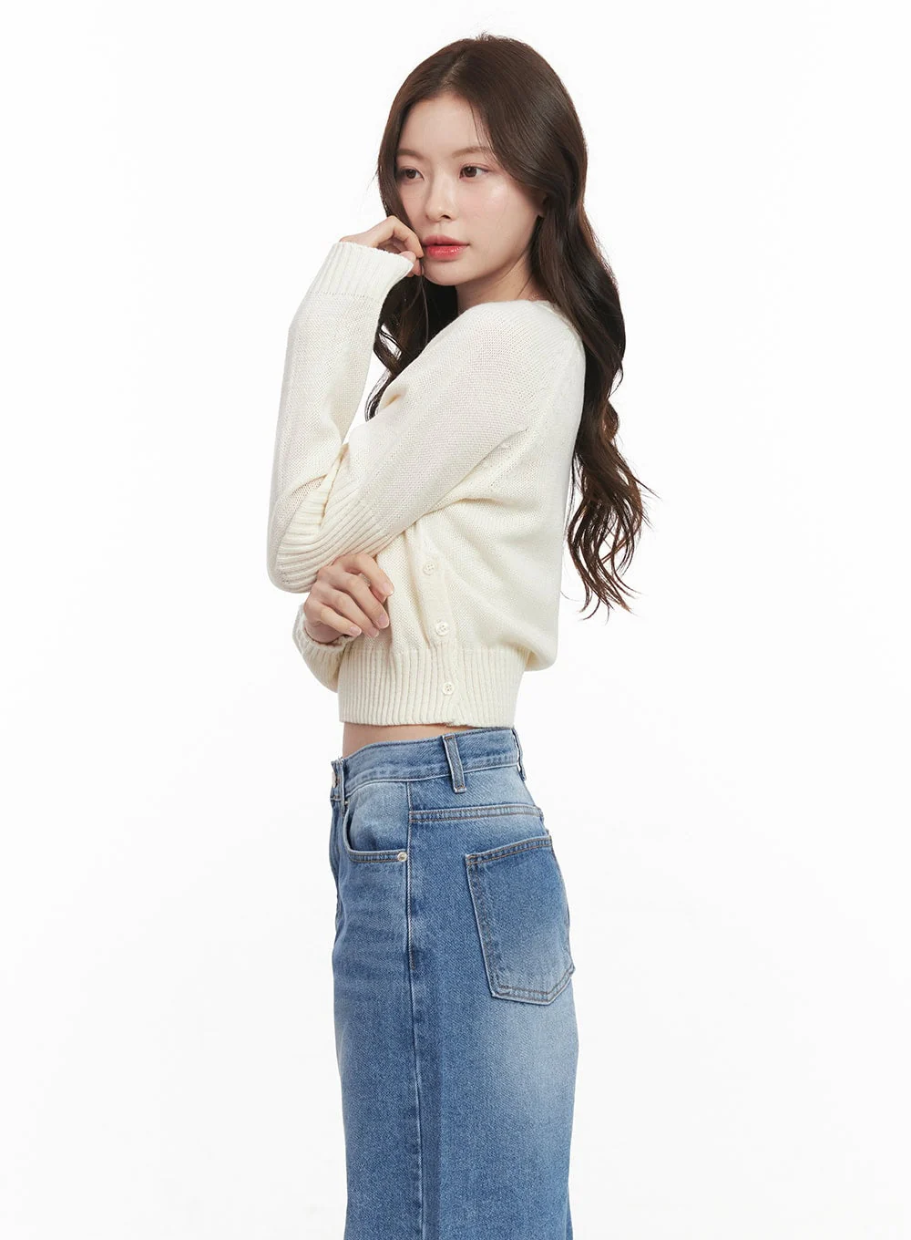 Buttoned Crop Sweater CM512 - Image 3