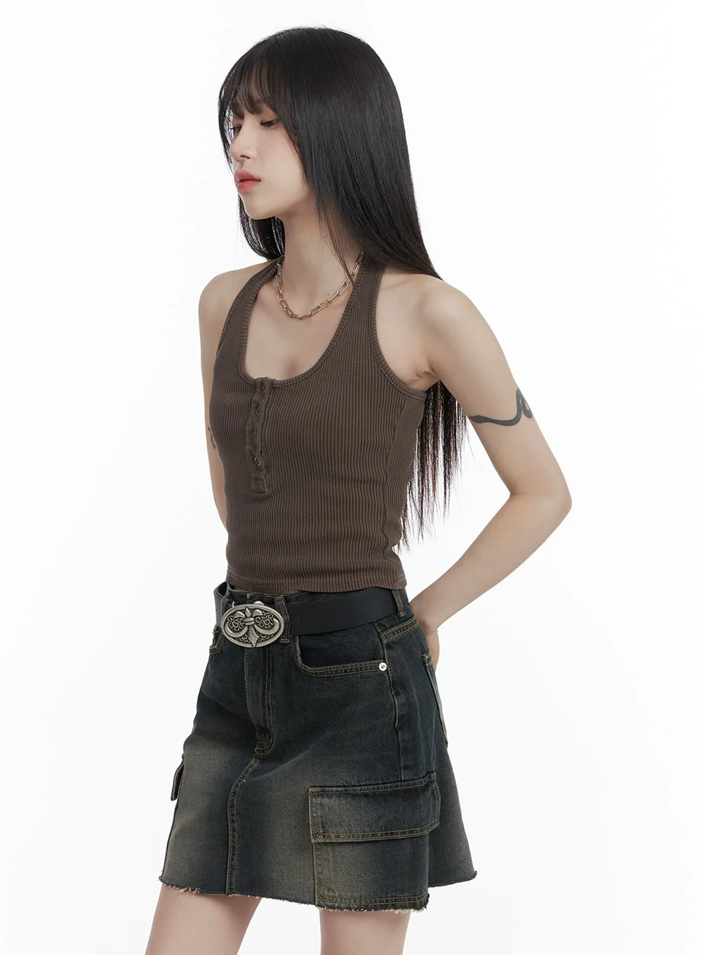 Buttoned Halter Tank Top CA402 - Image 2
