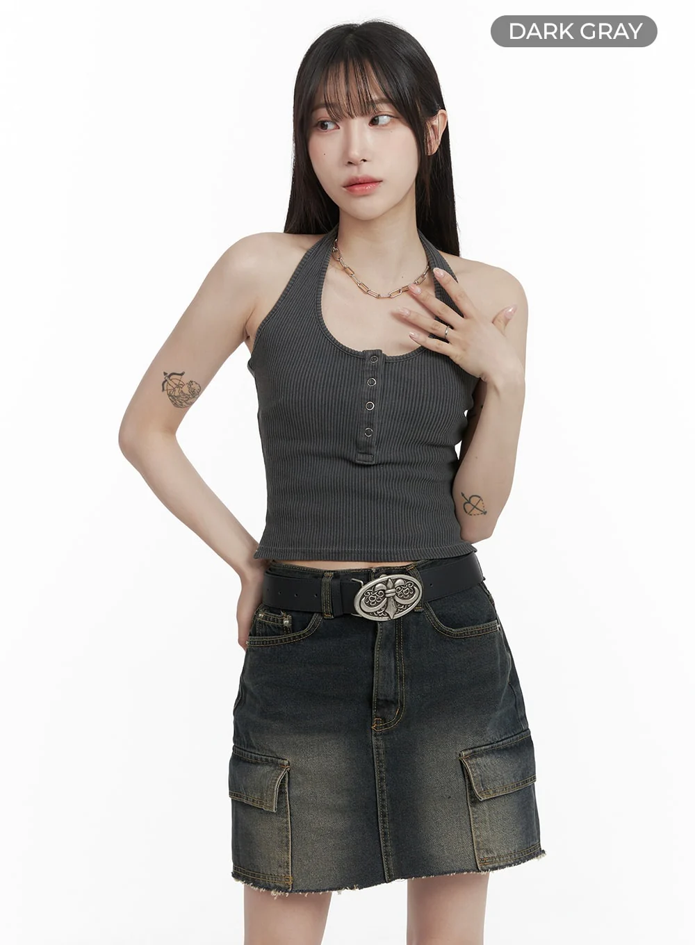 Buttoned Halter Tank Top CA402 - Image 8