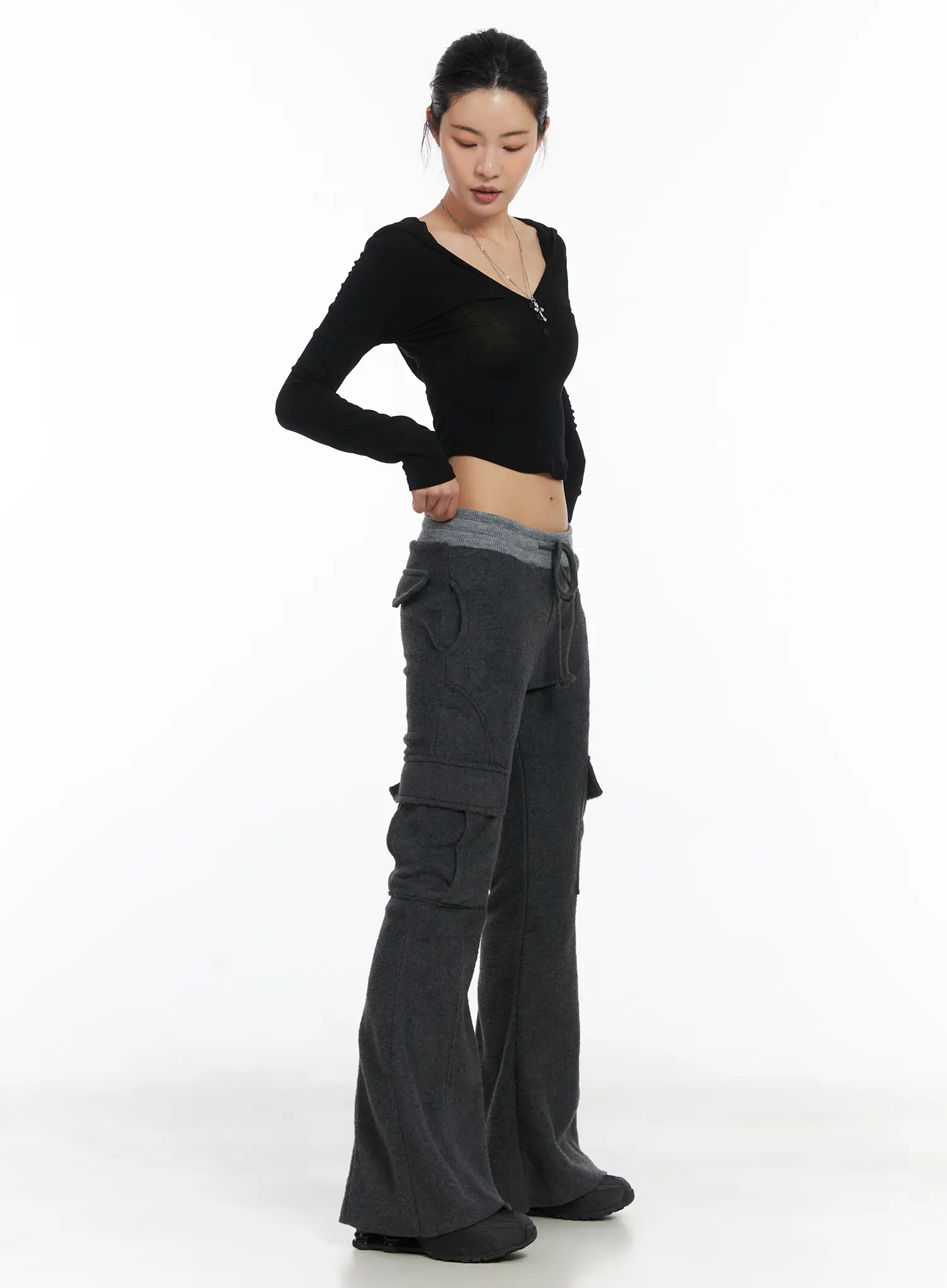 Buttoned Hooded Long Sleeve Crop Top CD509 - Image 7