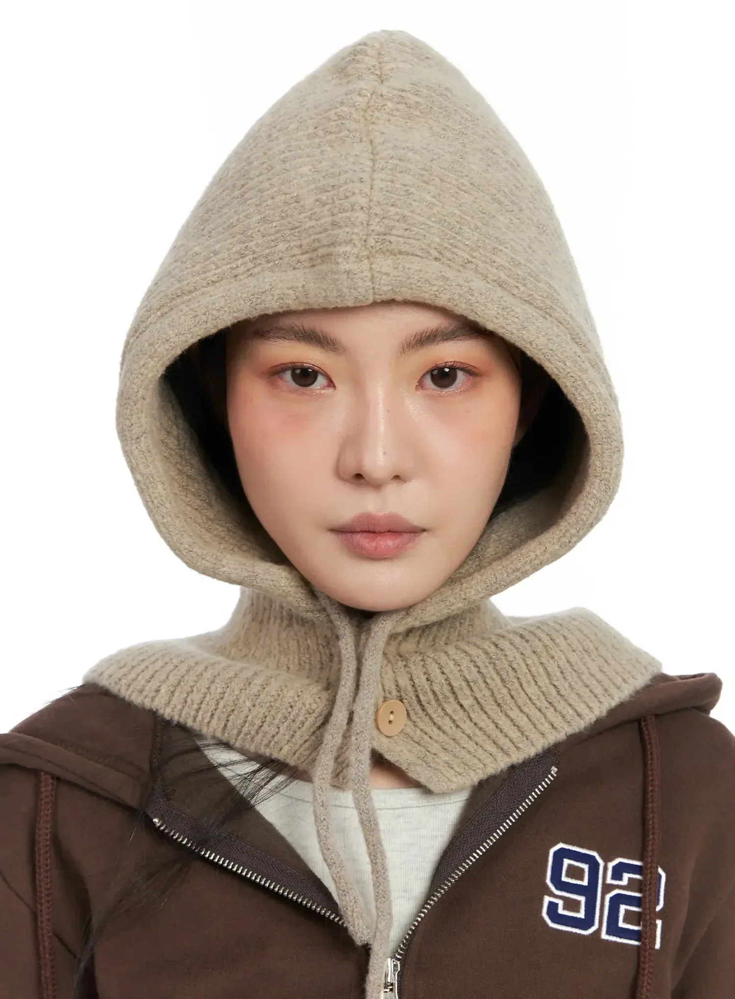 Buttoned Knit Hood Hat IN528 - Image 9