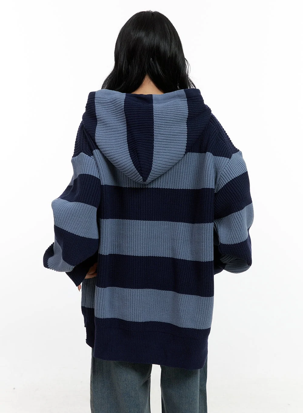 Buttoned Stripe Hoodie Sweater CN408 - Image 7