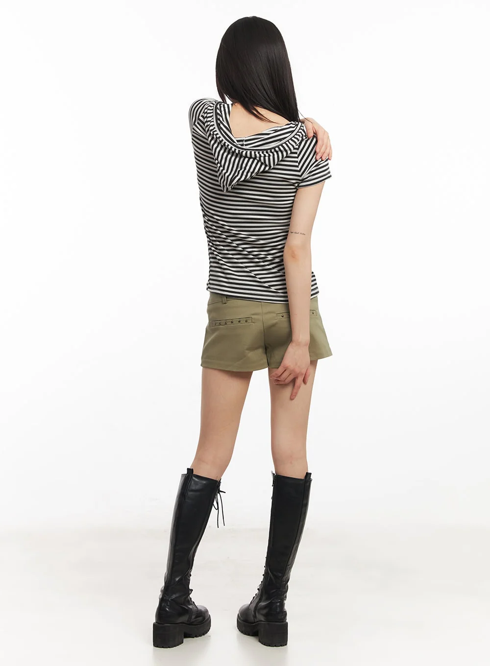 Buttoned Striped Hooded T-Shirt CA523 - Image 7
