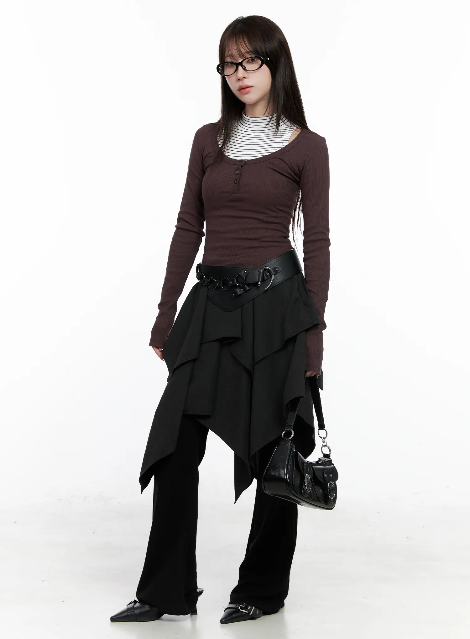 Buttoned U-neck Crop Long Sleeve Top CO521 - Image 3