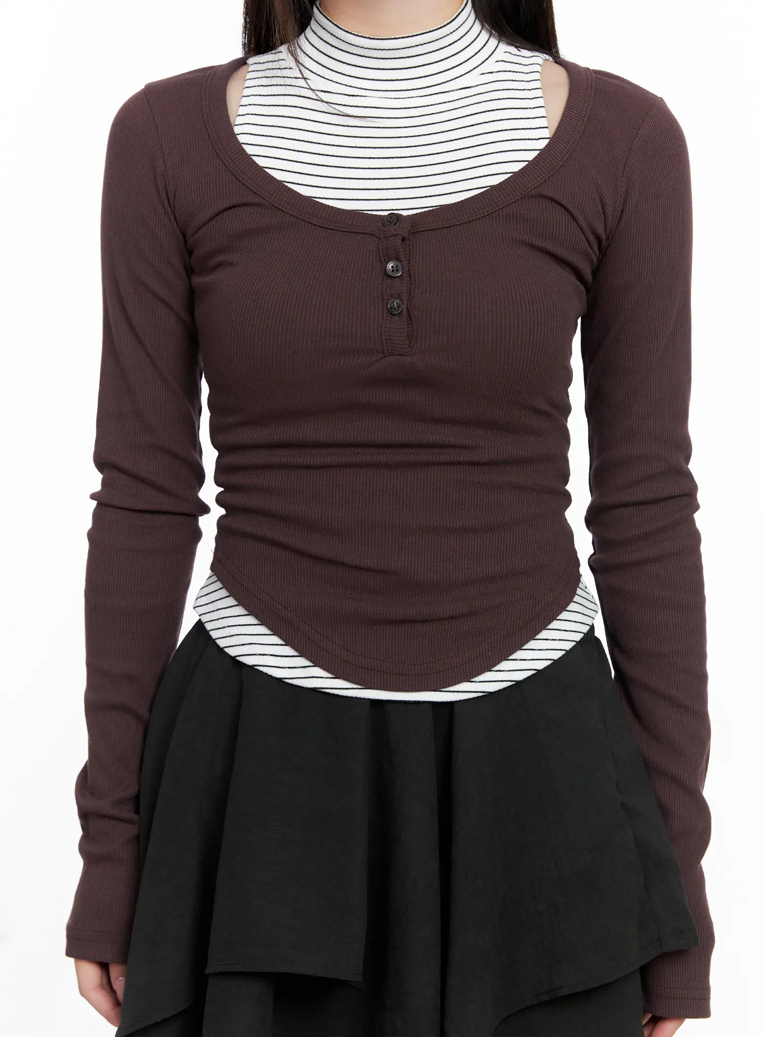 Buttoned U-neck Crop Long Sleeve Top CO521 - Image 7
