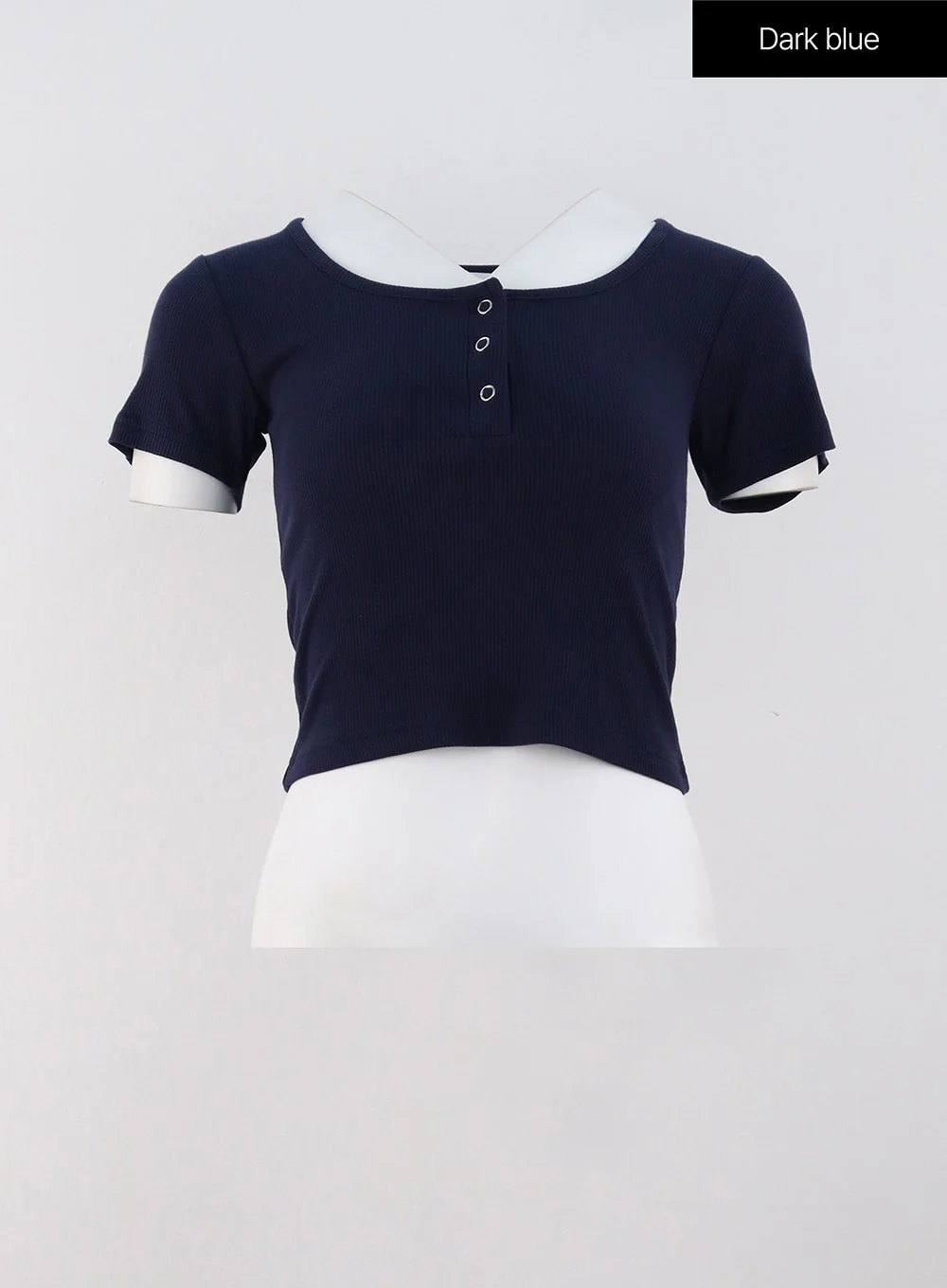 Buttoned U-Neck Crop Tee OG318 - Image 17
