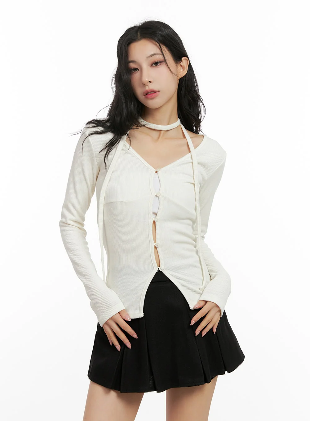 Buttoned V-Neck Slim-Fit Cardigan CN416 - Image 10