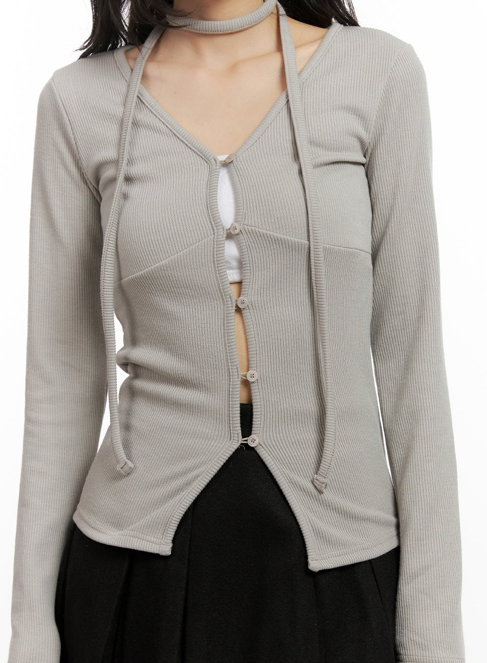 Buttoned V-Neck Slim-Fit Cardigan CN416 - Image 3