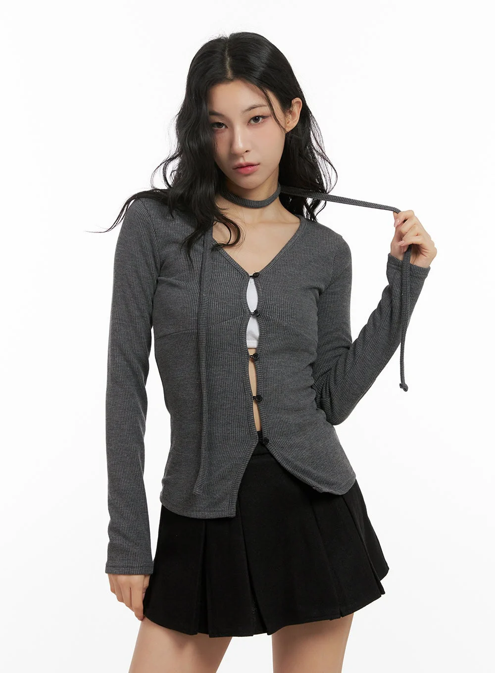 Buttoned V-Neck Slim-Fit Cardigan CN416 - Image 8