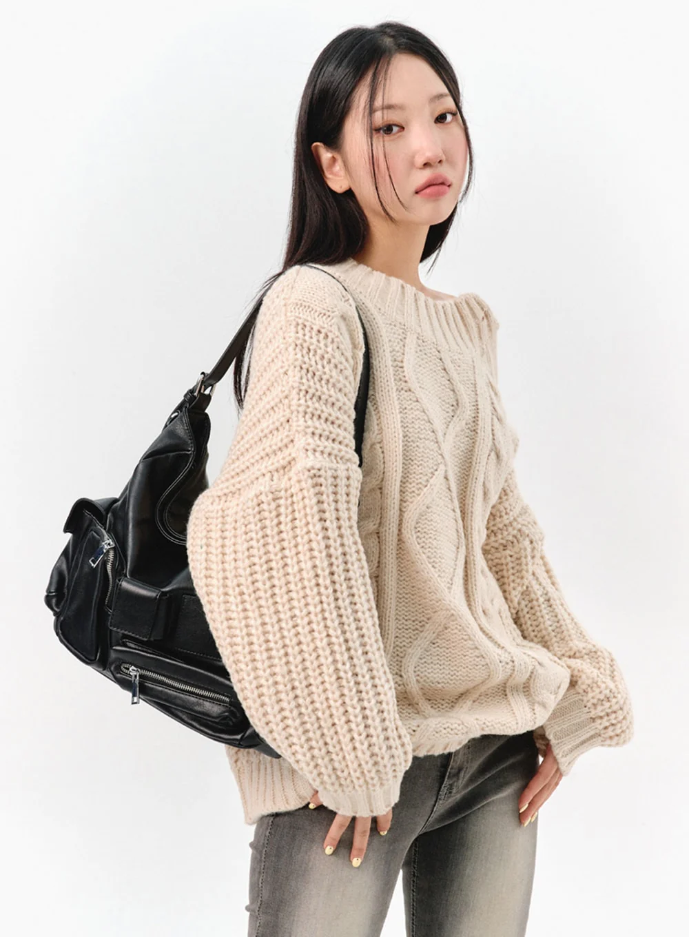 Cable Knit Buttoned Sweater IS301 - Image 5