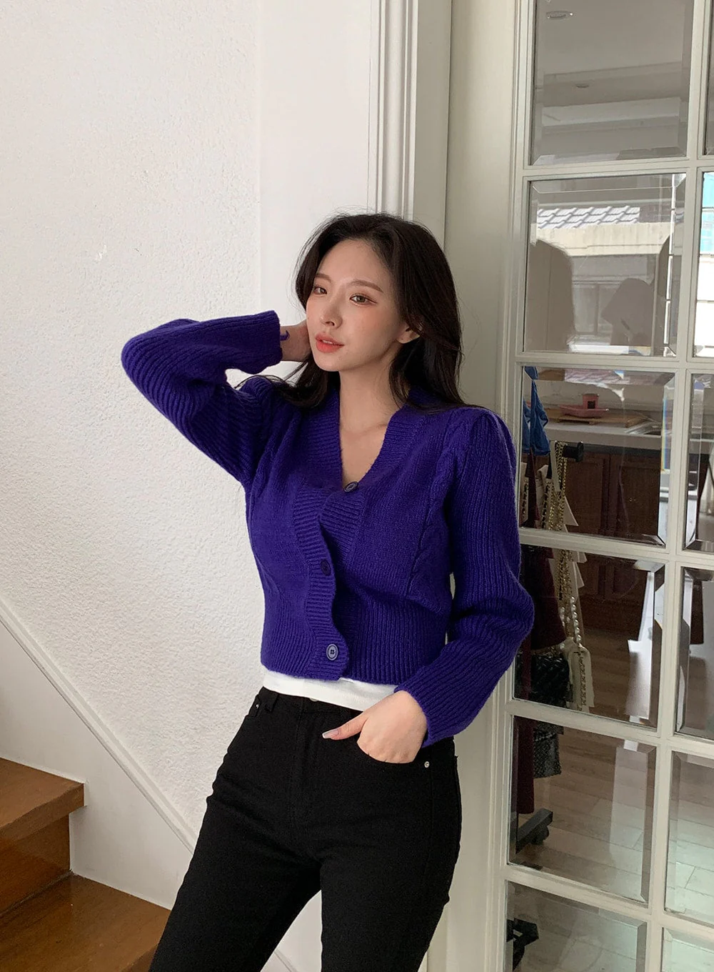 Cable Knit Cropped Cardigan J31 - Image 2