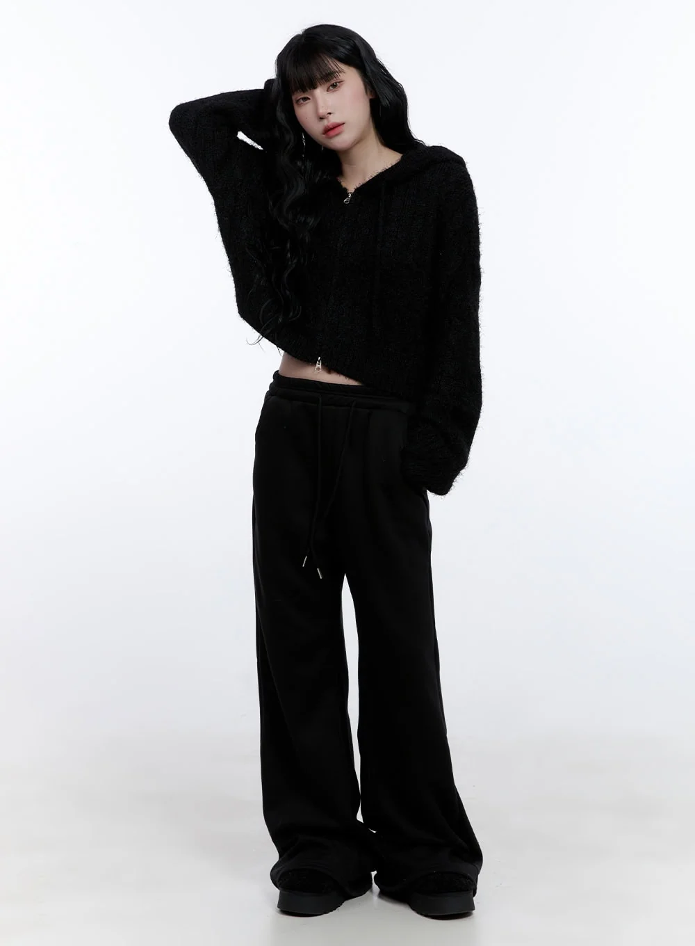 Cable Knit Cropped Hooded Cardigan CD419 - Image 2