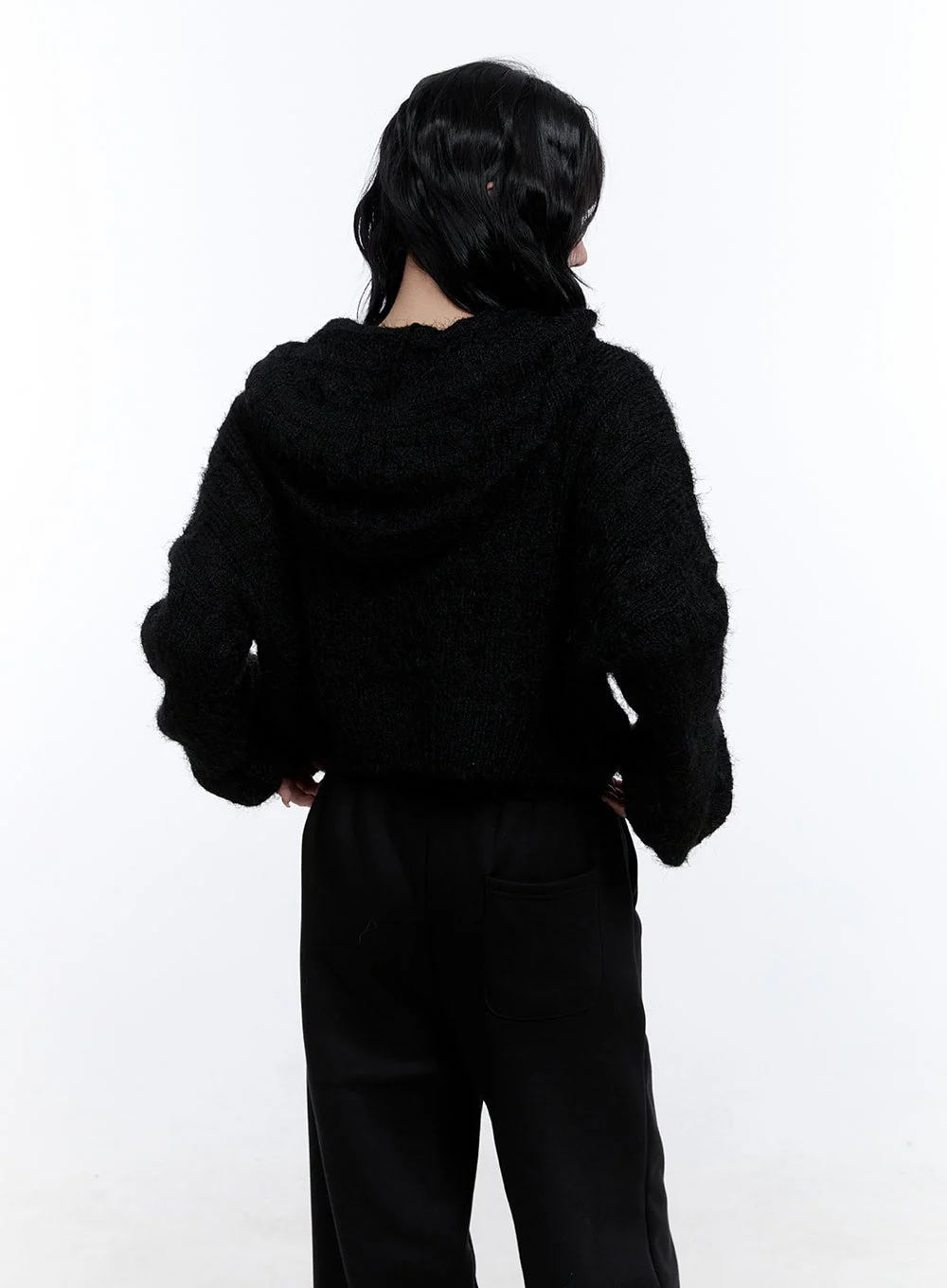 Cable Knit Cropped Hooded Cardigan CD419 - Image 5