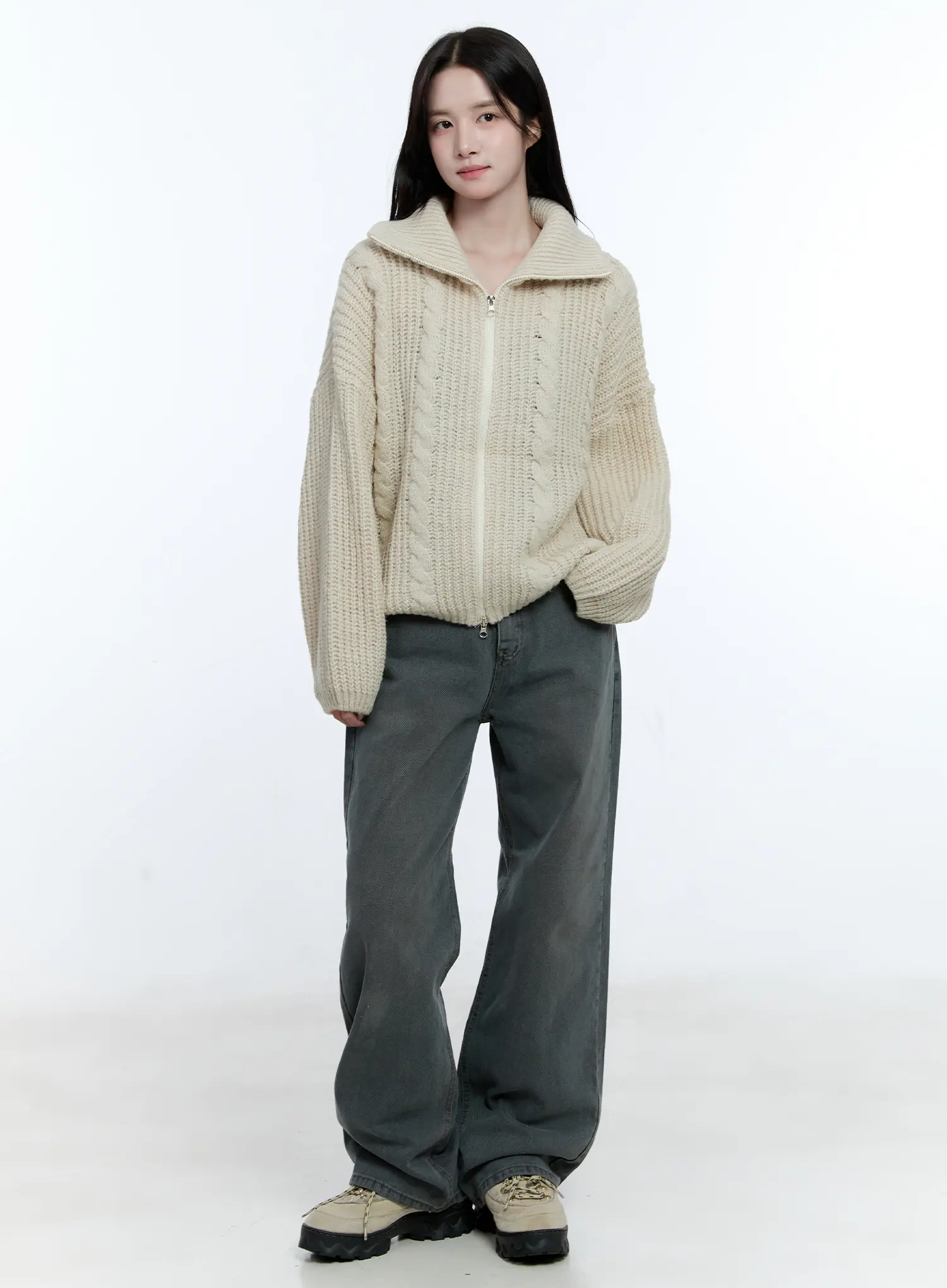 Cable Knit Double-Zip Sweater CG512 - Image 2
