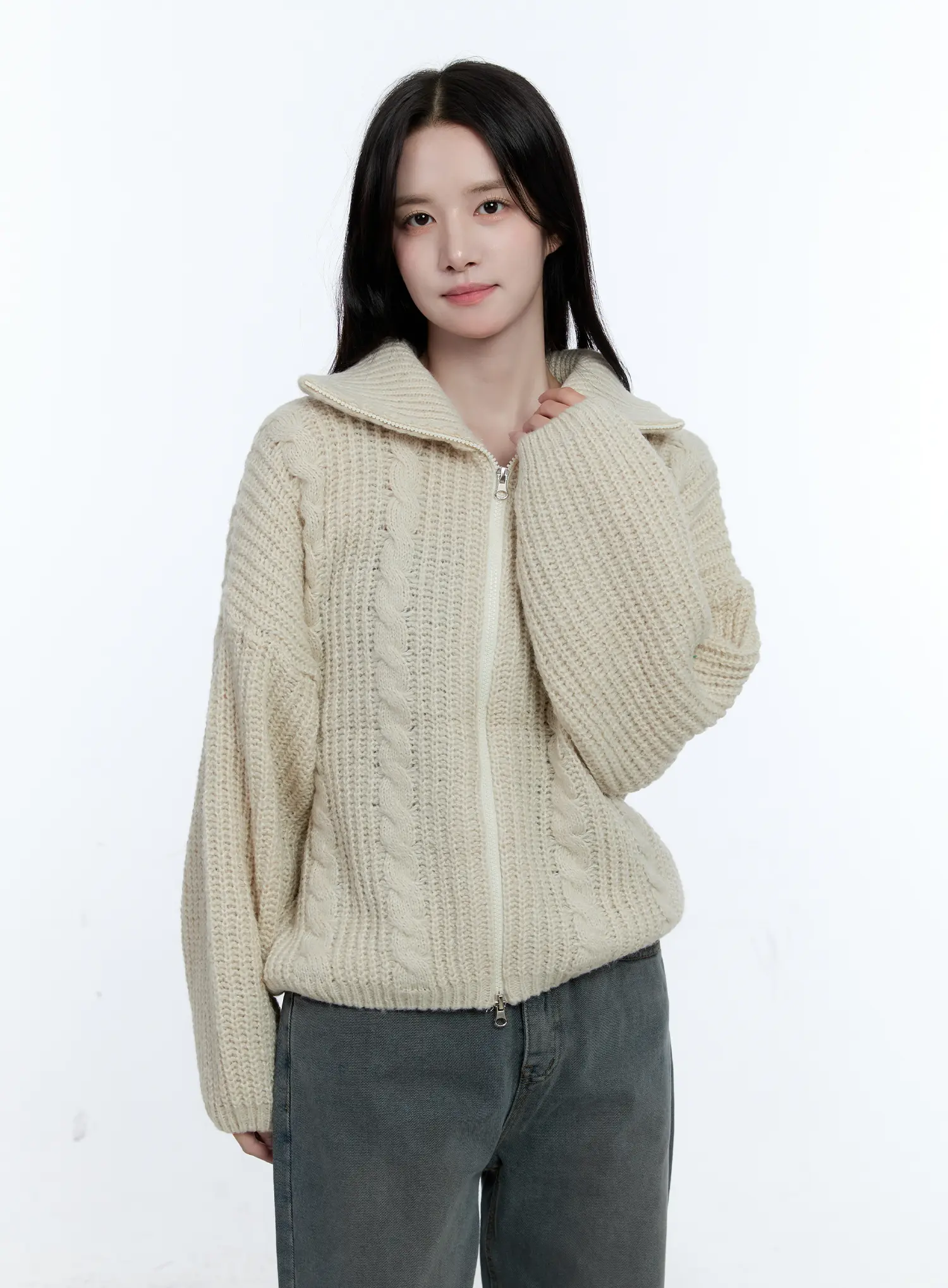 Cable Knit Double-Zip Sweater CG512 - Image 6