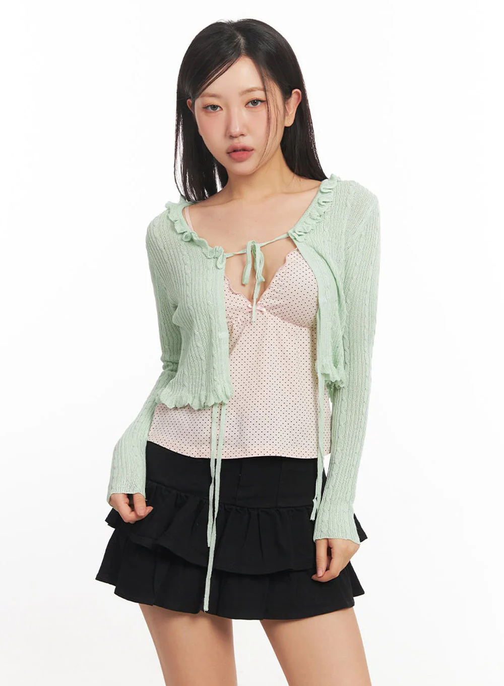 Cable Knit Frill Cropped Cardigan IA525 - Image 10