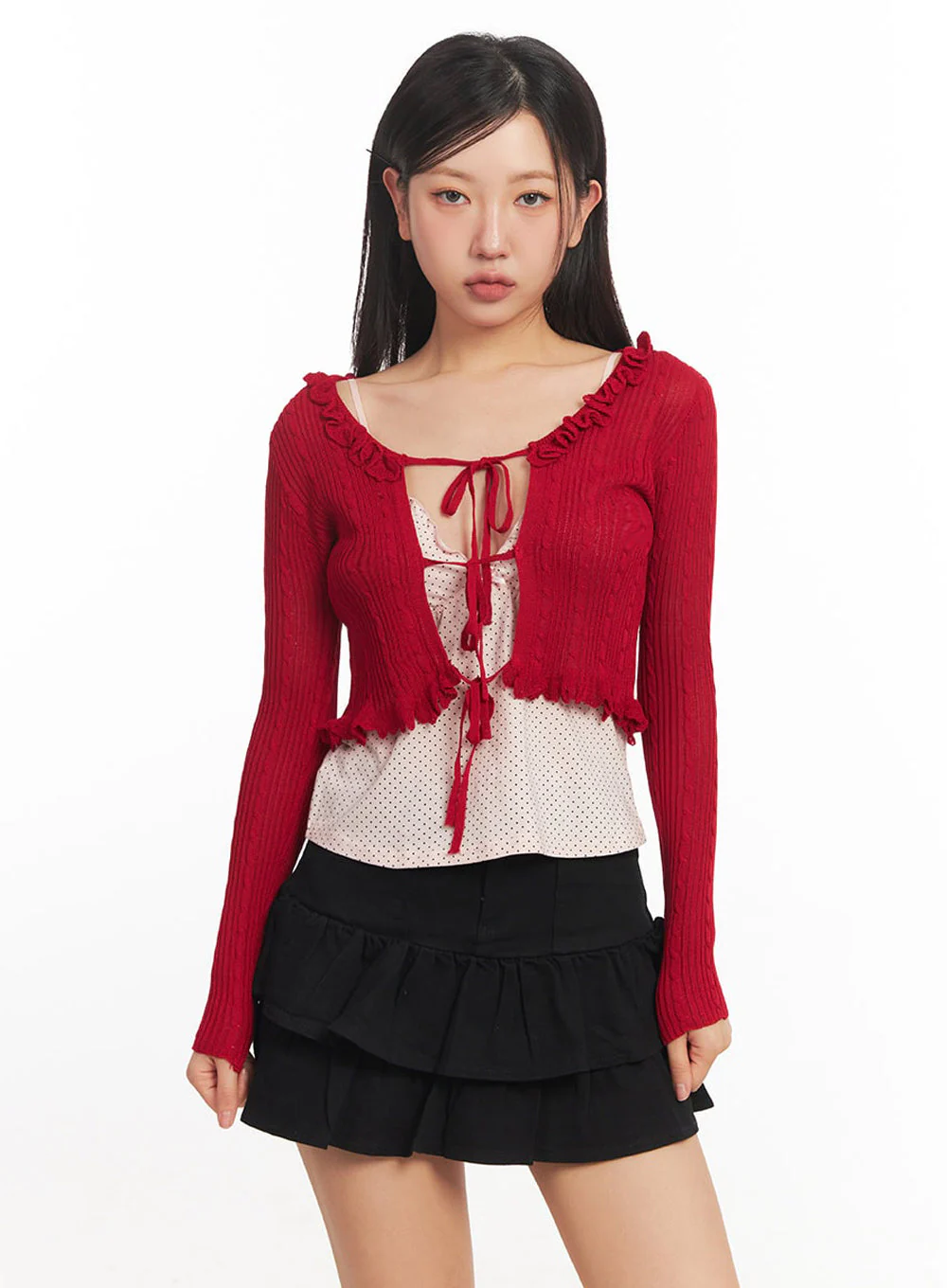 Cable Knit Frill Cropped Cardigan IA525 - Image 16