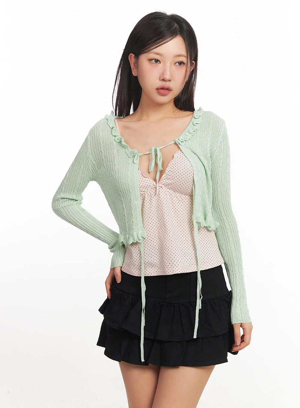 Cable Knit Frill Cropped Cardigan IA525 - Image 17