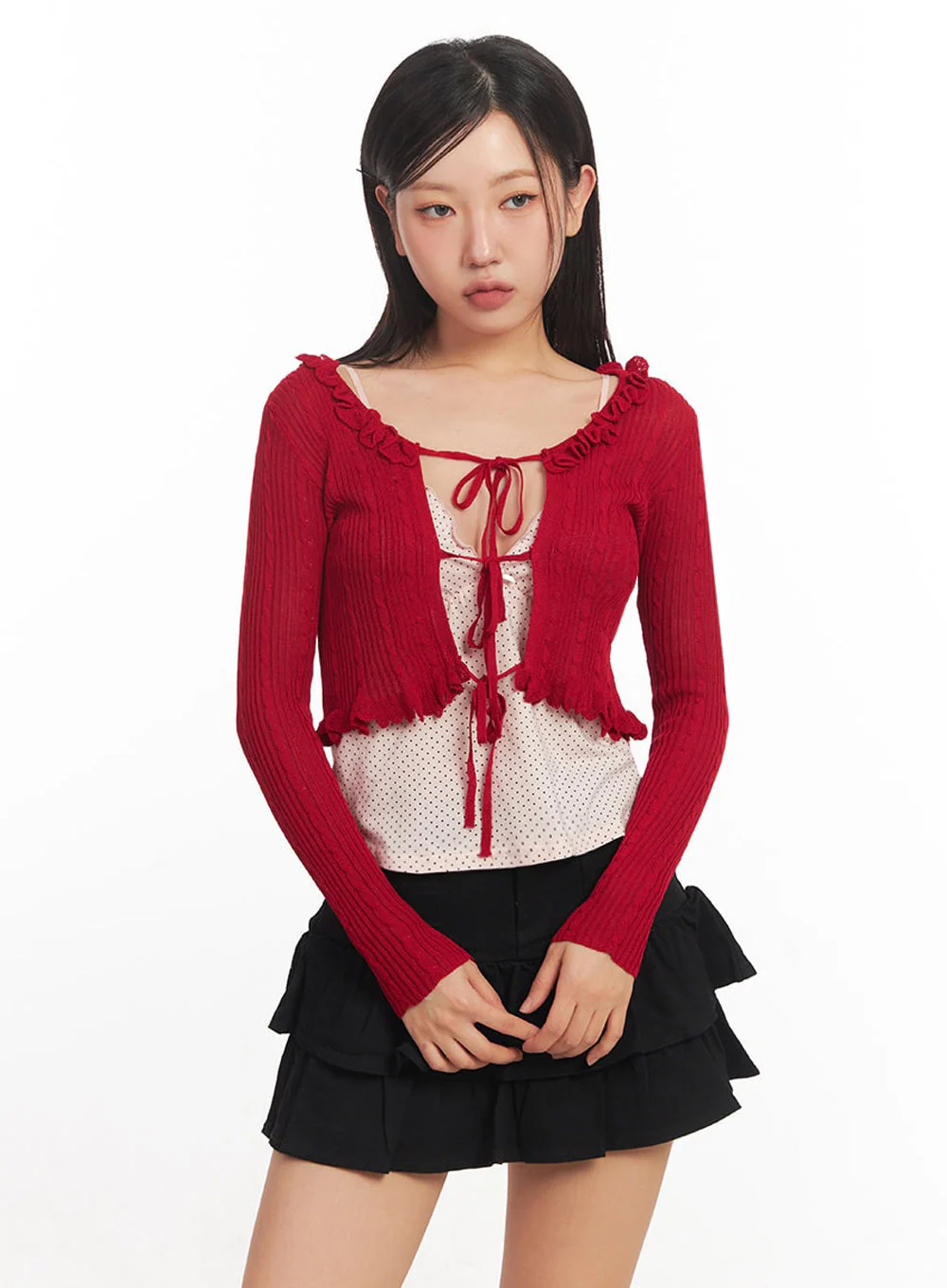Cable Knit Frill Cropped Cardigan IA525 - Image 6