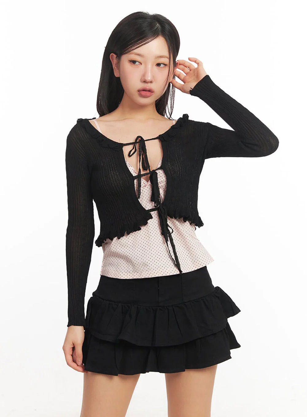 Cable Knit Frill Cropped Cardigan IA525 - Image 7