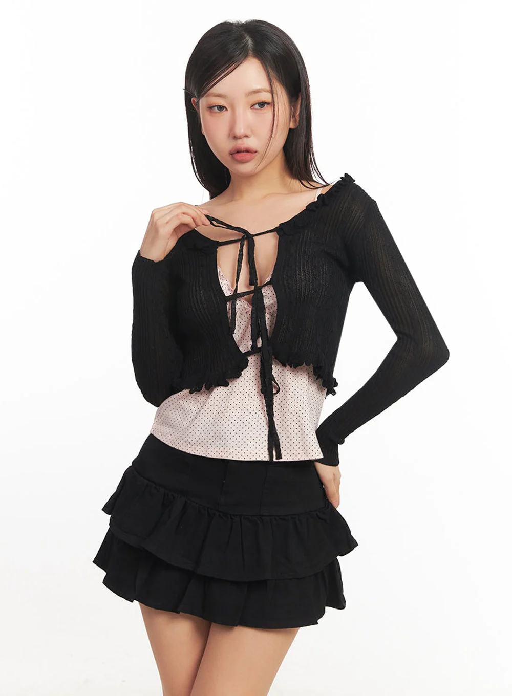 Cable Knit Frill Cropped Cardigan IA525 - Image 8