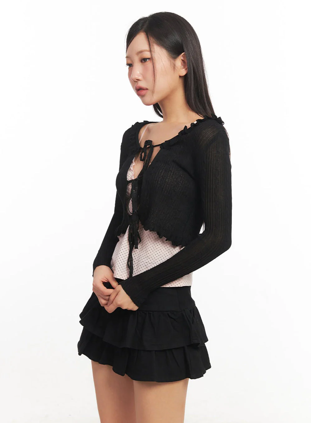 Cable Knit Frill Cropped Cardigan IA525 - Image 9