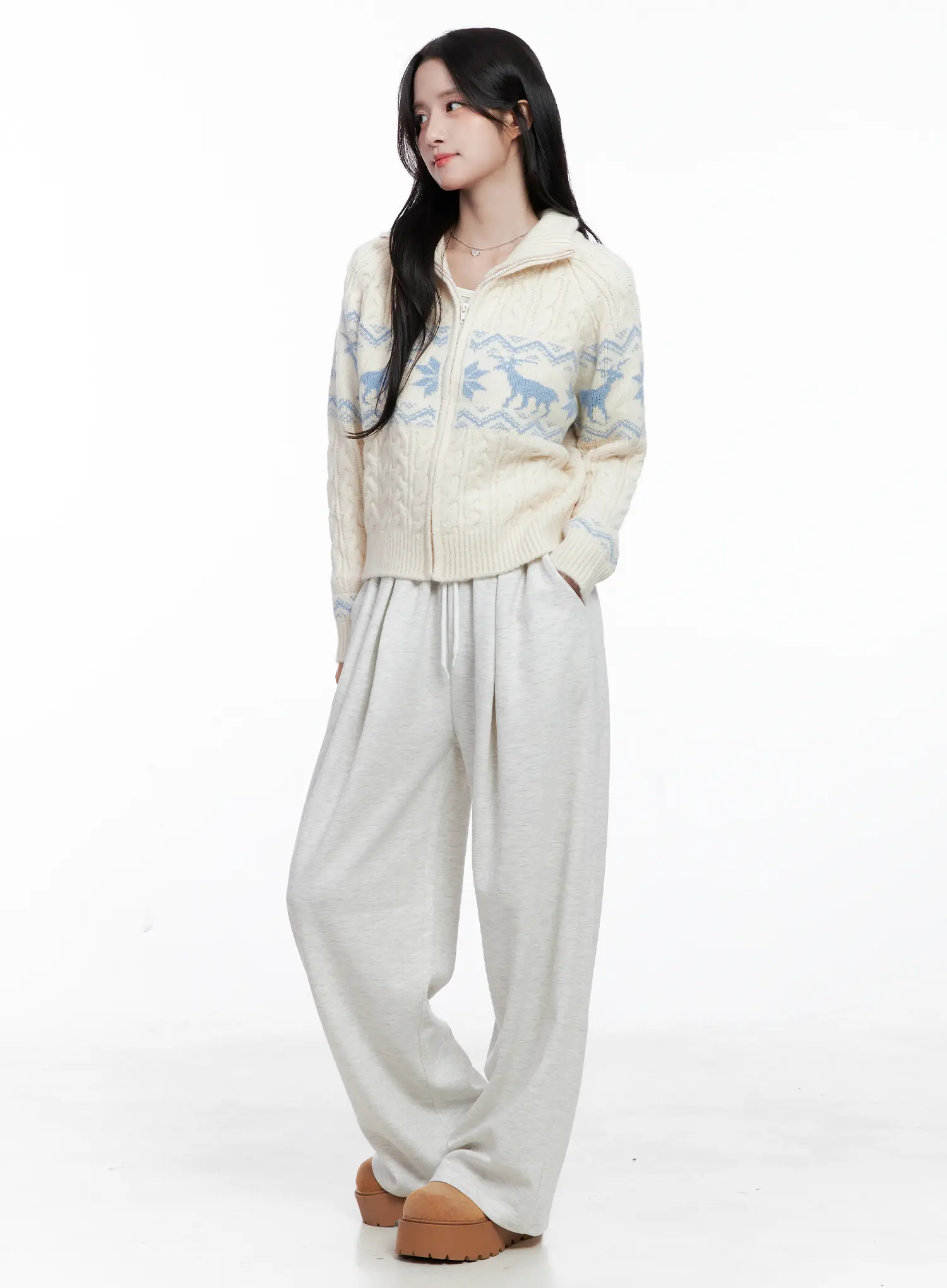 Cable Knit Funnel Neck Zip-Up Sweater CS523 - Image 5