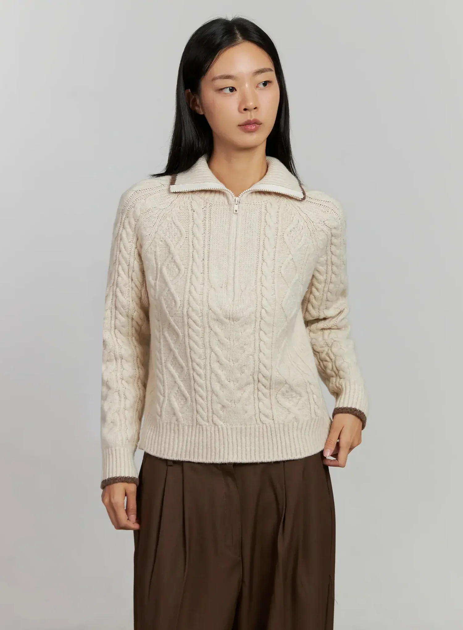 Cable Knit Half-Zip Sweater IJ505