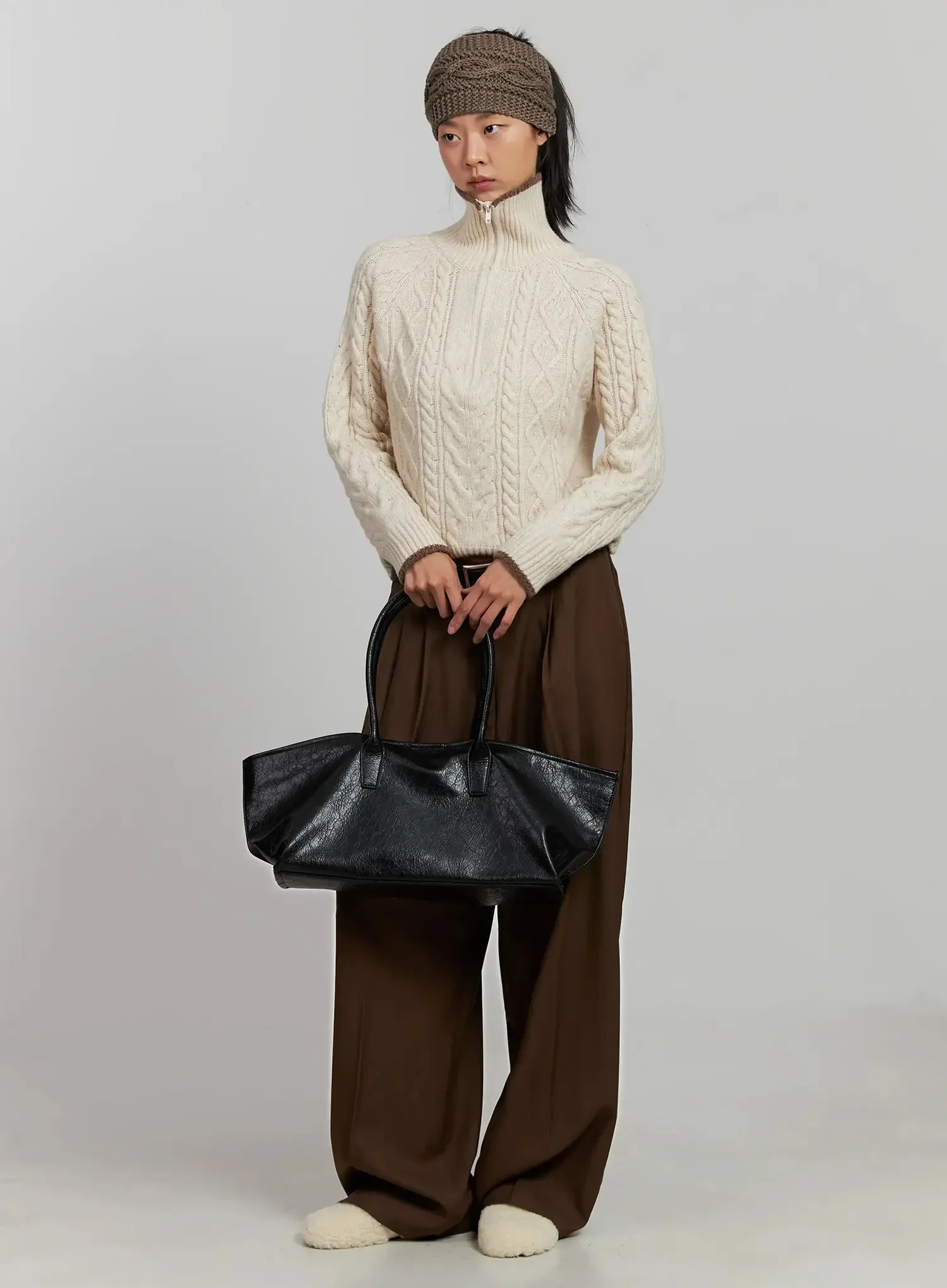 Cable Knit Half-Zip Sweater IJ505 - Image 11