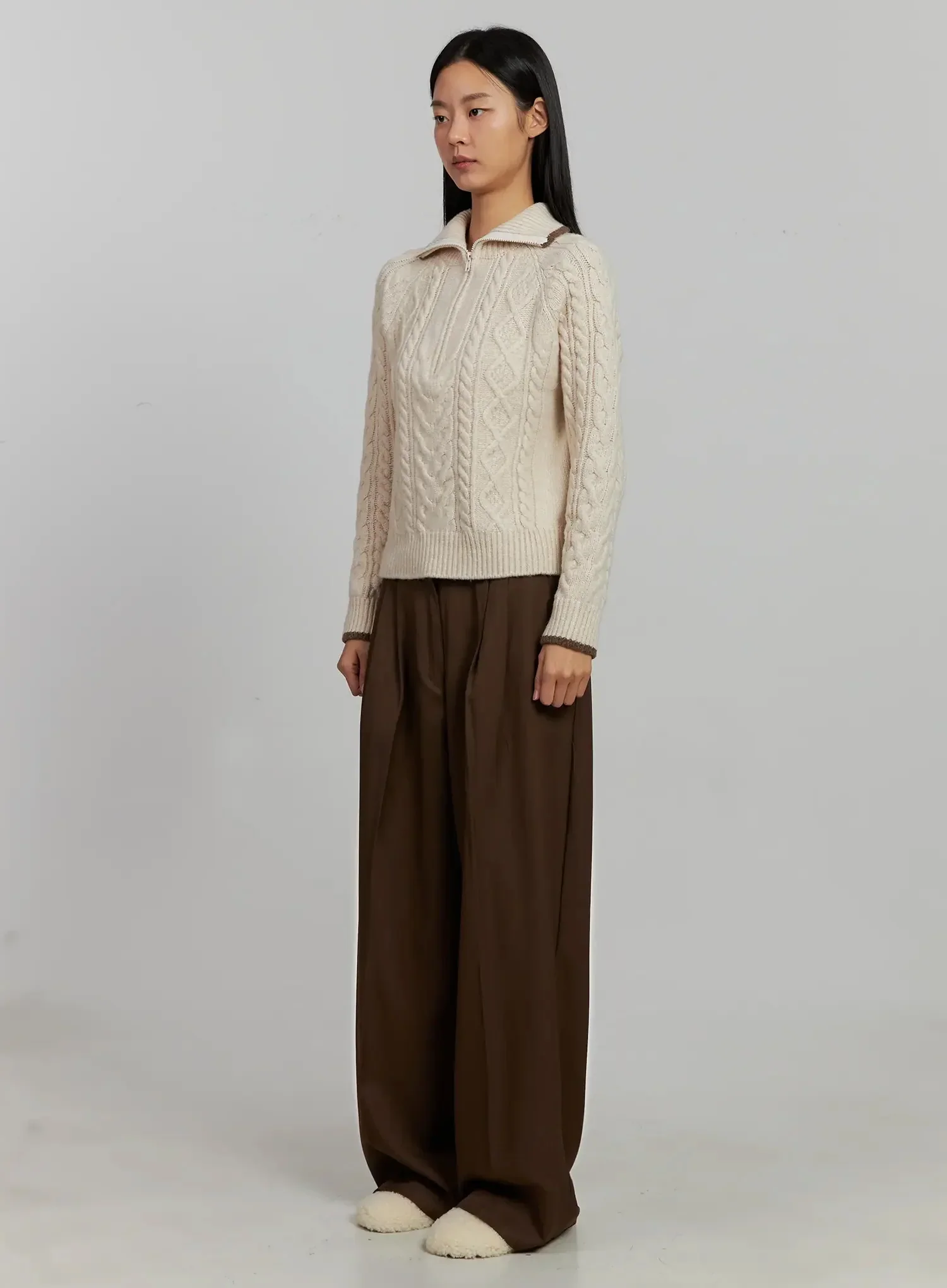 Cable Knit Half-Zip Sweater IJ505 - Image 8
