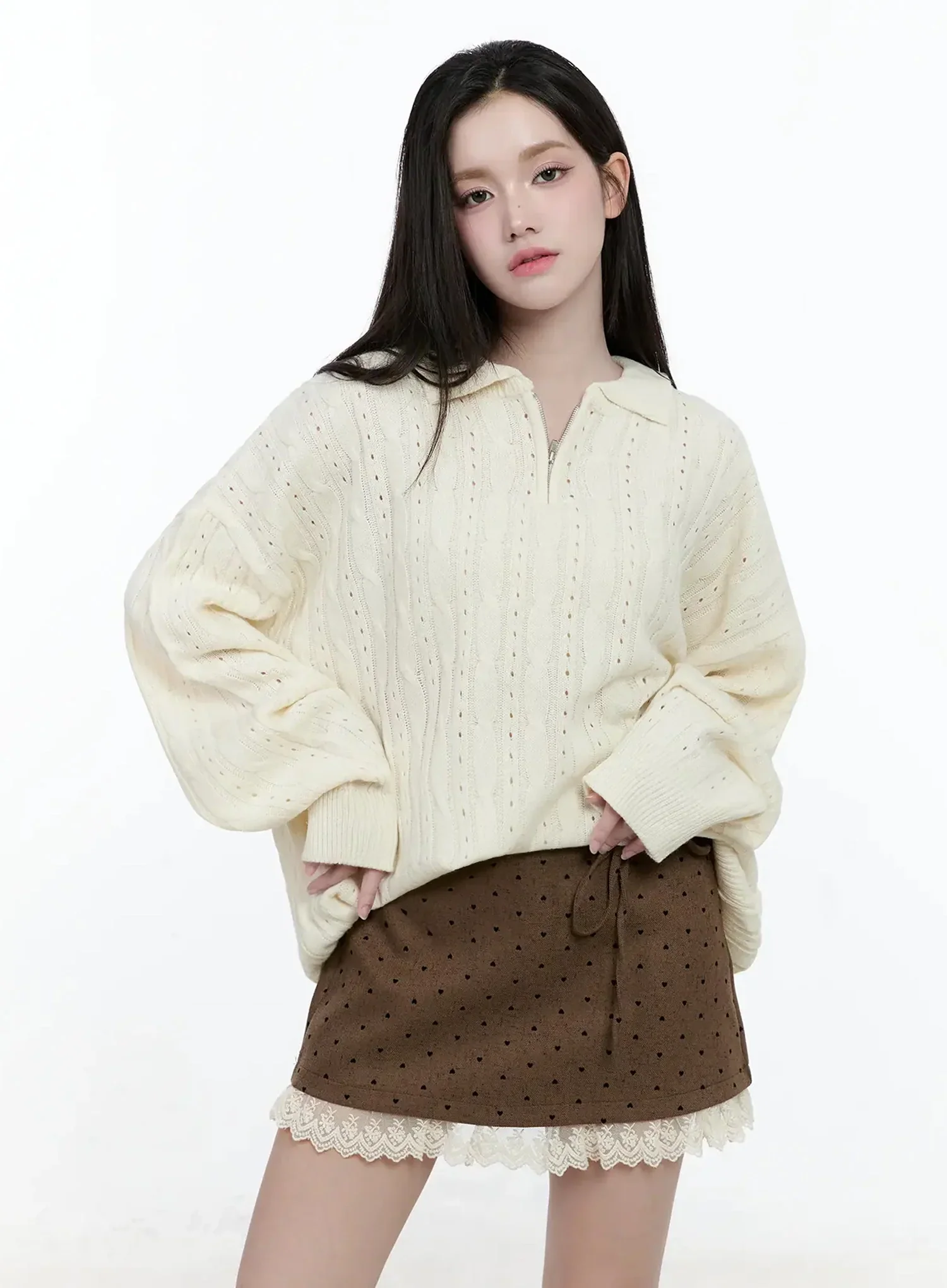 Cable Knit Half-Zip Sweater IO520 - Image 4
