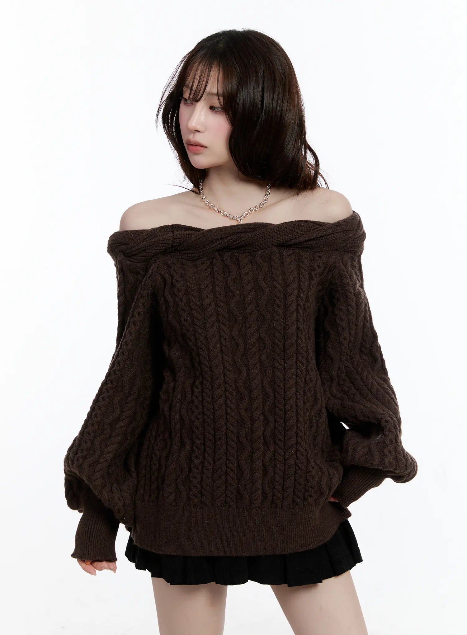 Cable Knit Off-Shoulder Sweater CN525 - Image 8