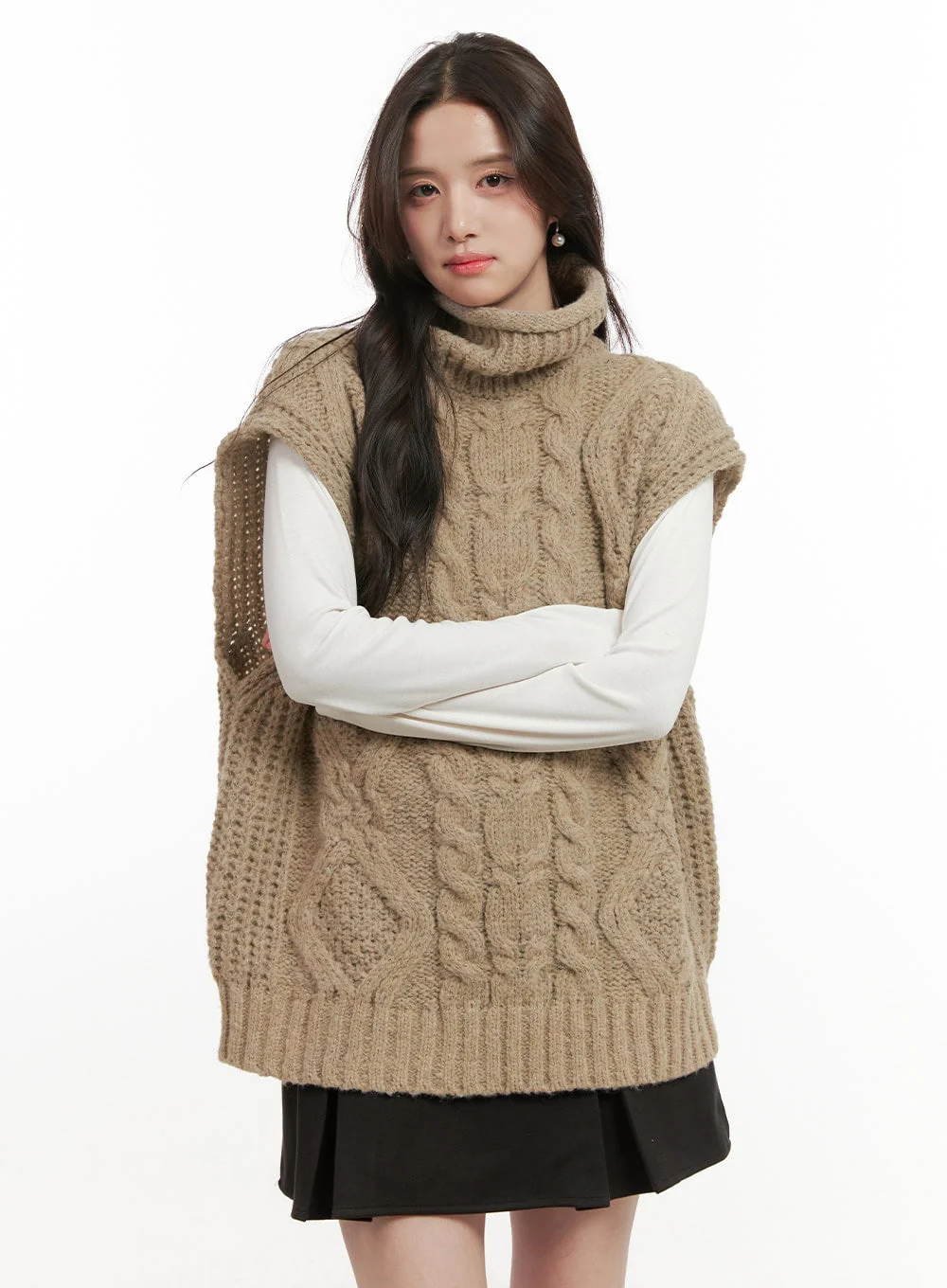 Cable Knit Oversize Turtle Neck Vest ON429 - Image 5