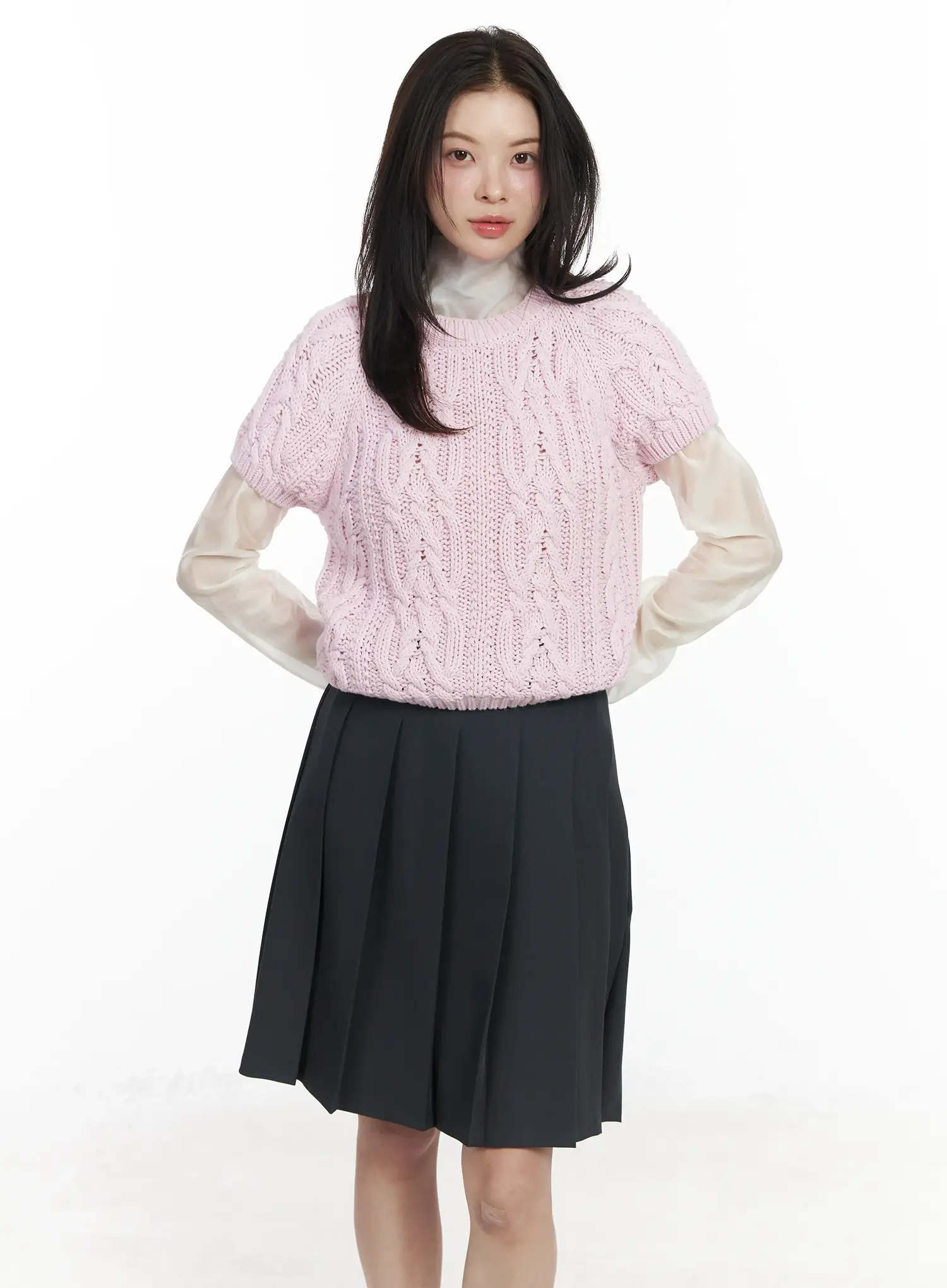 Cable Knit Short Sleeve Top IF524 - Image 4