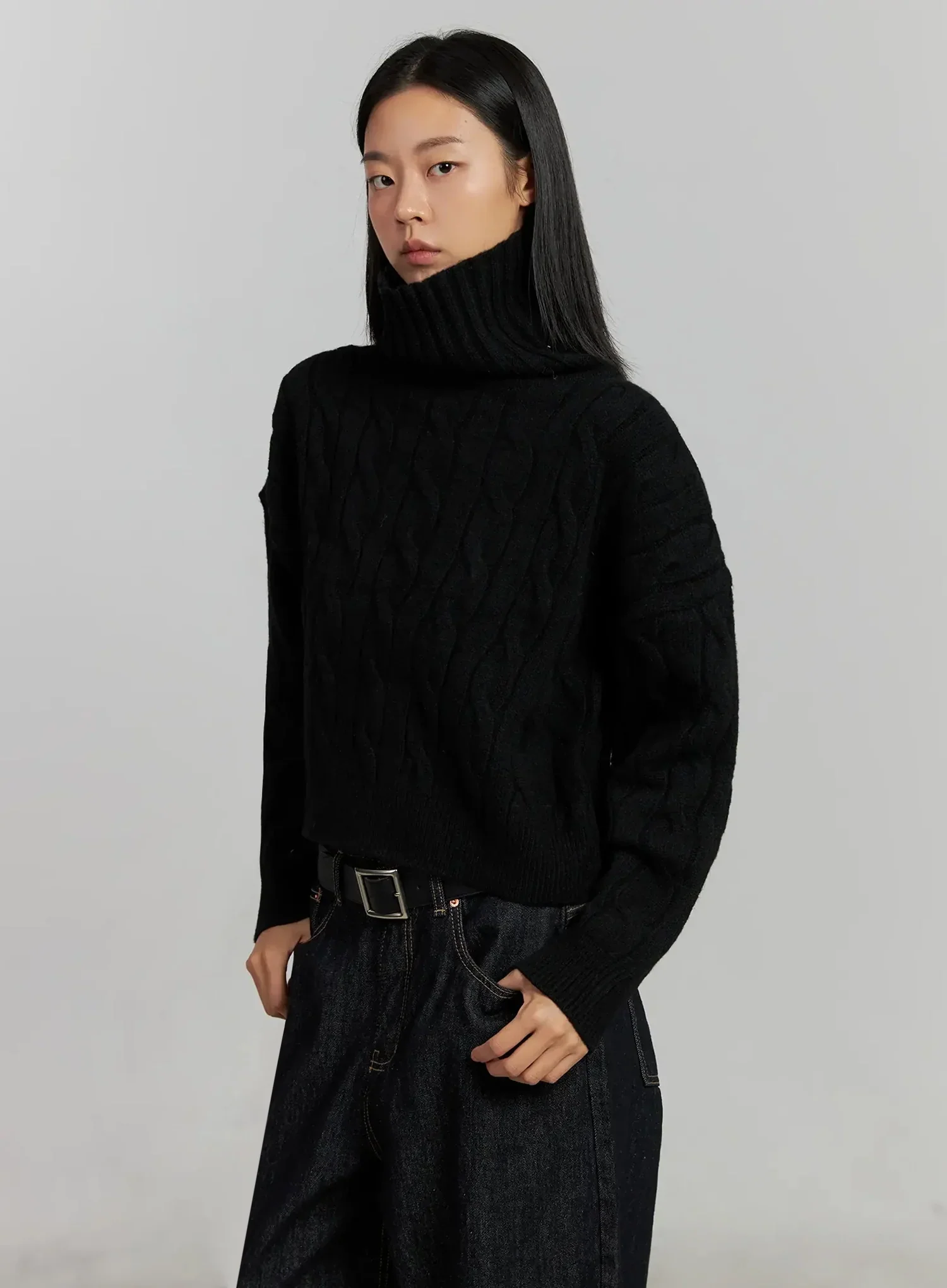 Cable Knit Turtleneck Sweater IJ502 - Image 15