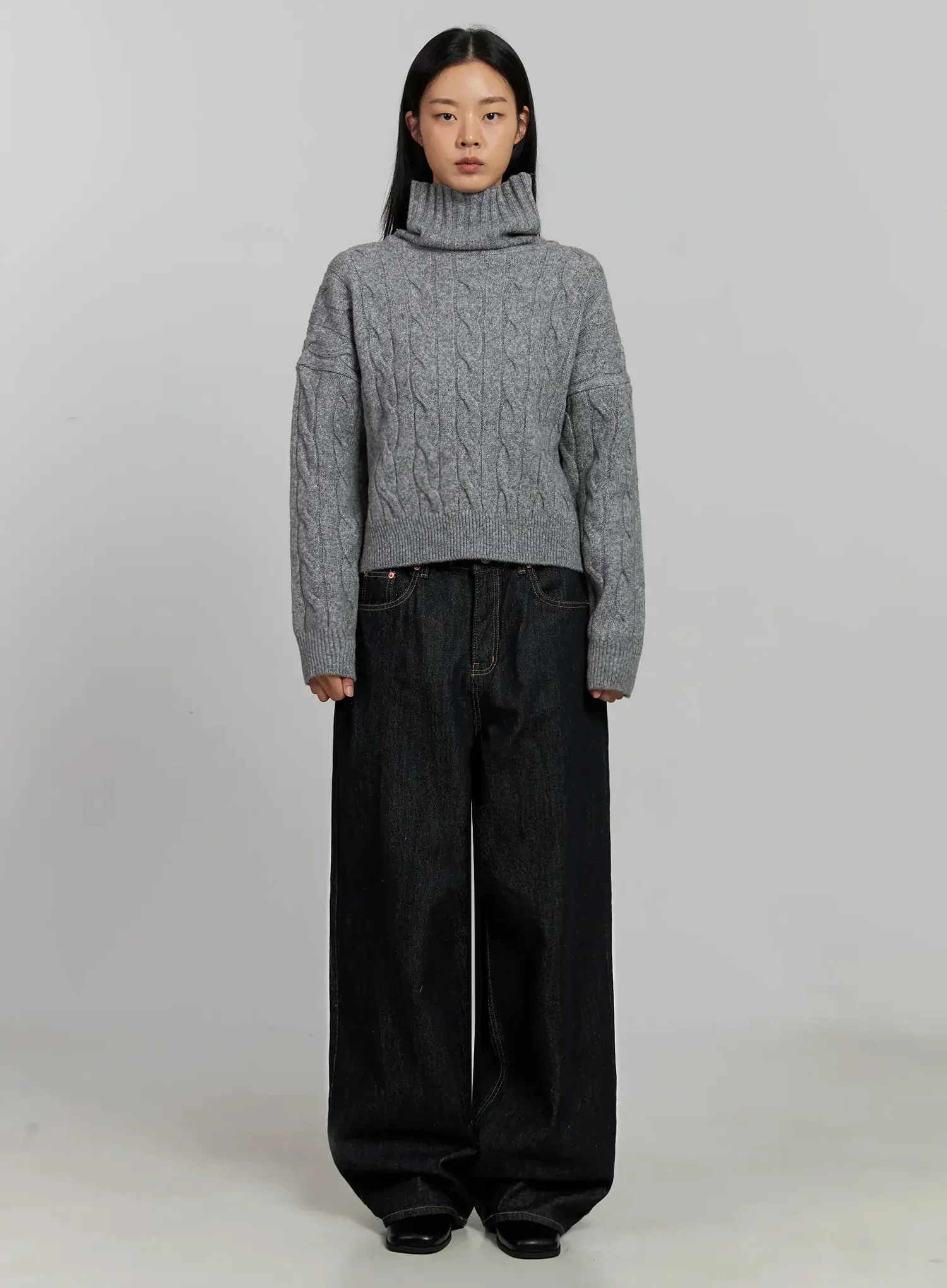 Cable Knit Turtleneck Sweater IJ502 - Image 7