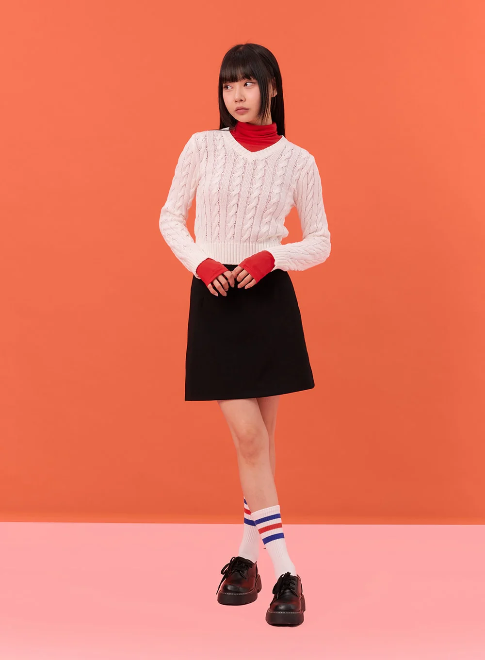 Cable Knit V-Neck Sweater IN301 - Image 4