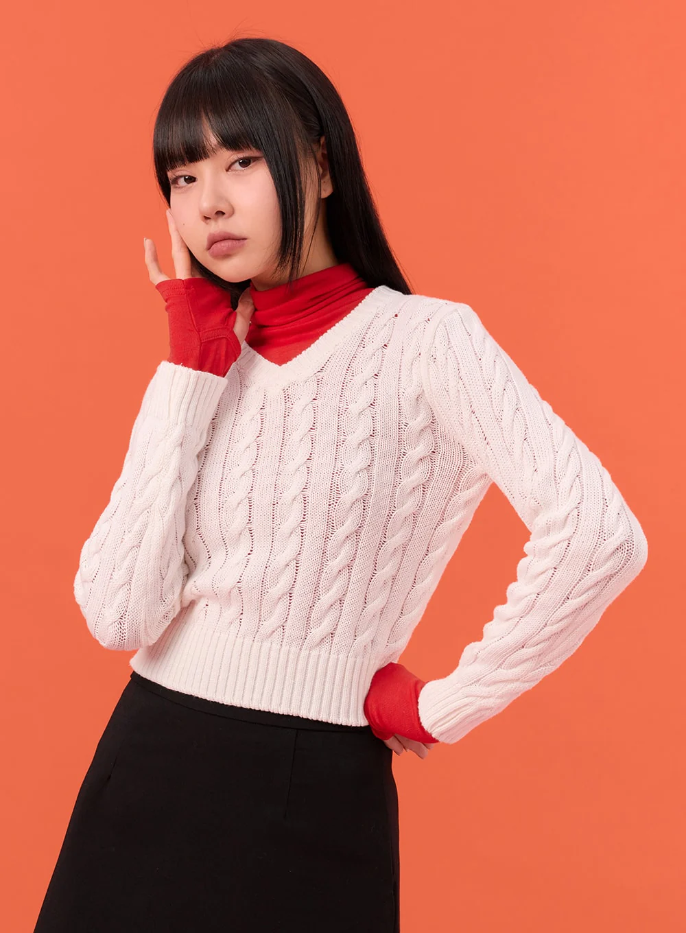 Cable Knit V-Neck Sweater IN301 - Image 7