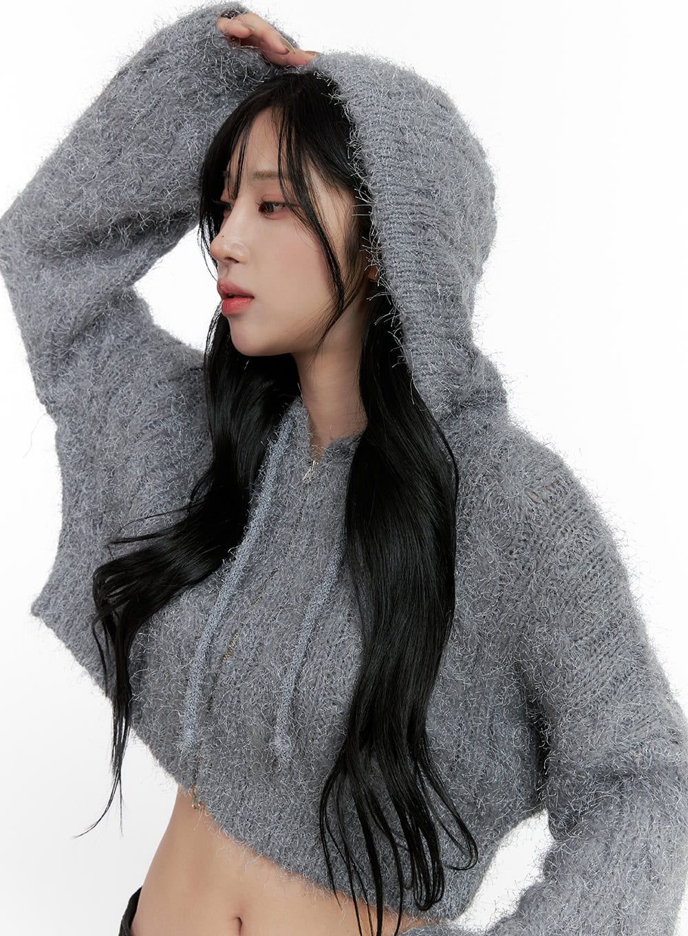 Cable Knit Zip-Up Hooded Cardigan CN407 - Image 3