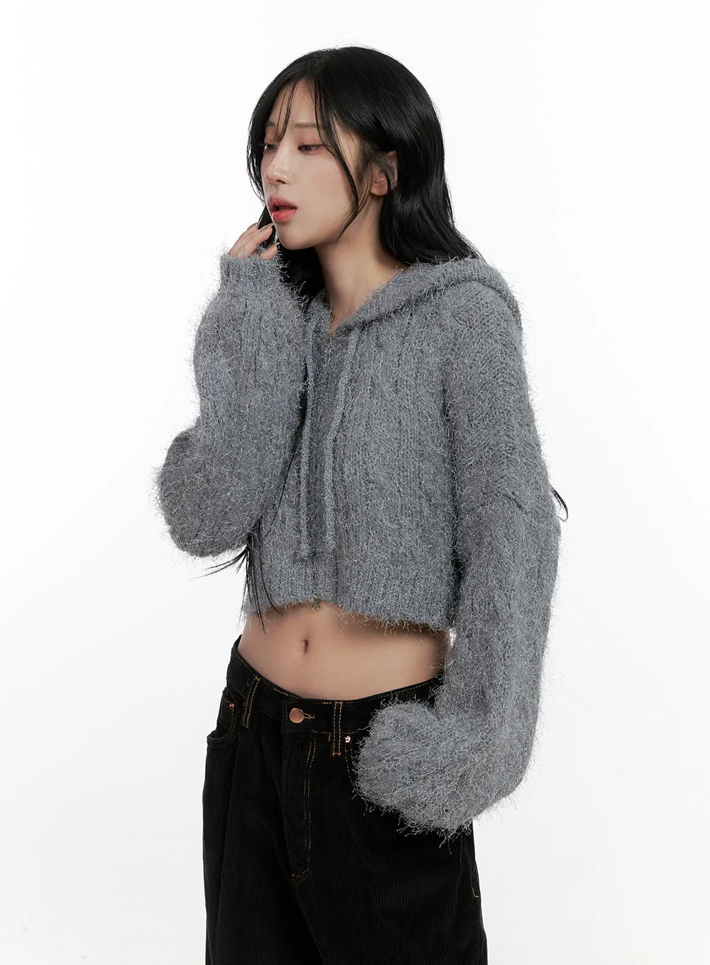 Cable Knit Zip-Up Hooded Cardigan CN407 - Image 4
