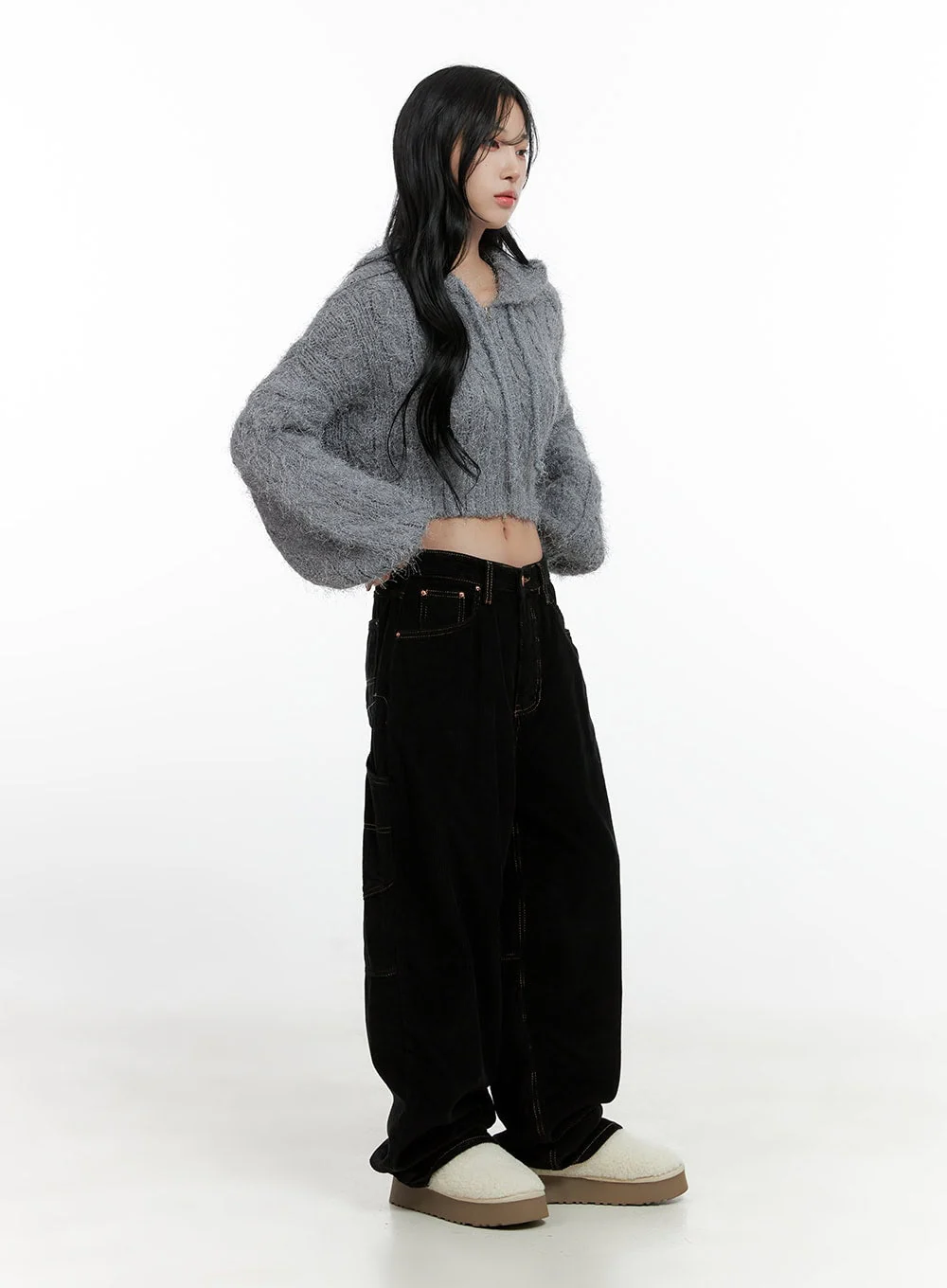 Cable Knit Zip-Up Hooded Cardigan CN407 - Image 5